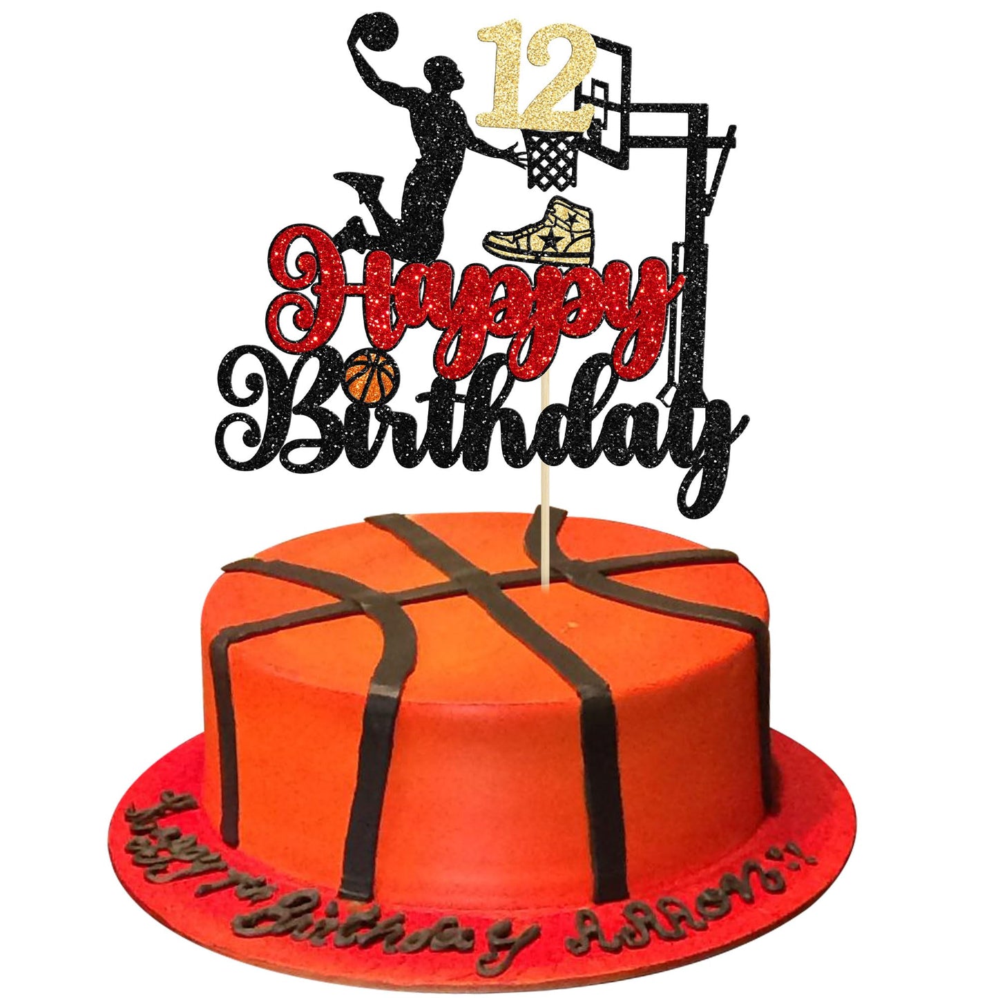 1Pc Happy 12Th Birthday Basketball Cake Topper Glitter Basketball Sports Cake Pick Cheers To 12 Years Birthday Cake Decoration F