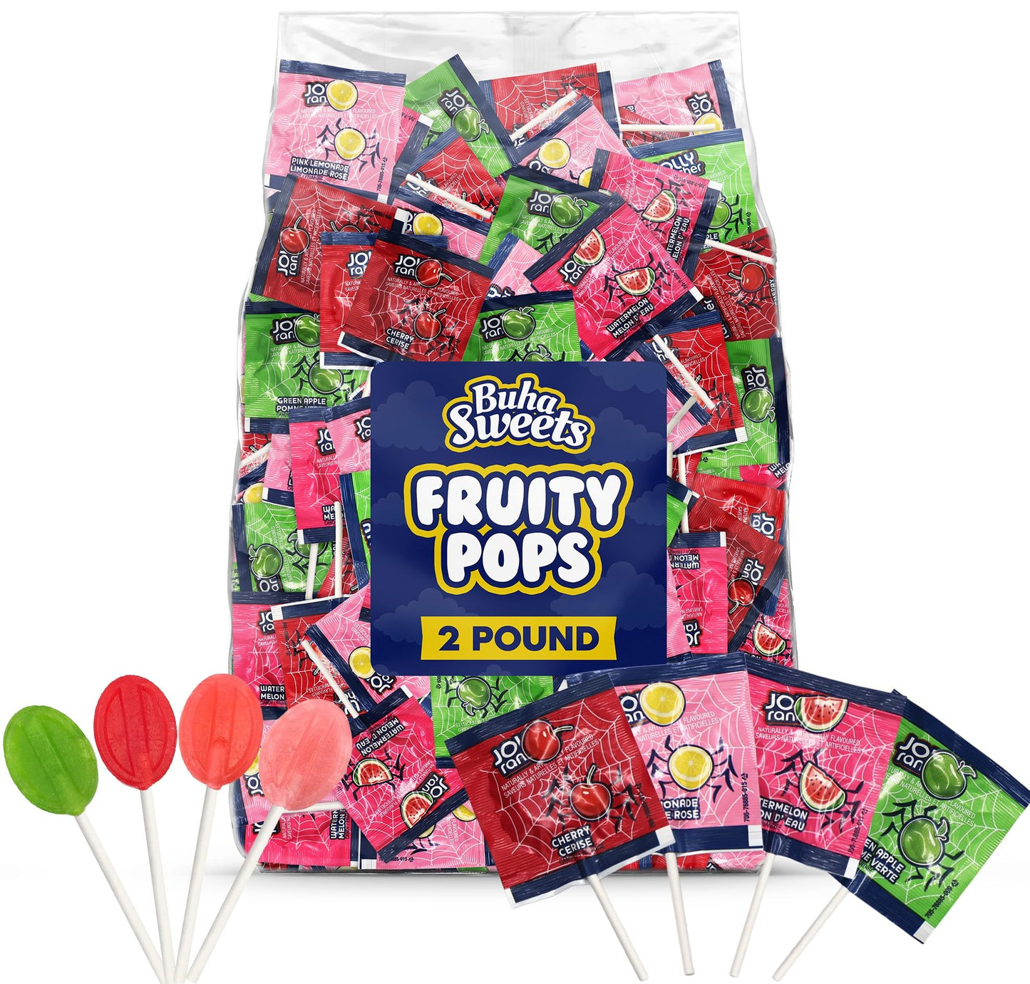 Buha Sweets Bulk Halloween Lollipops Candy Variety Pack - 120 Assorted Flavors - 2 Pound - Individually Wrapped