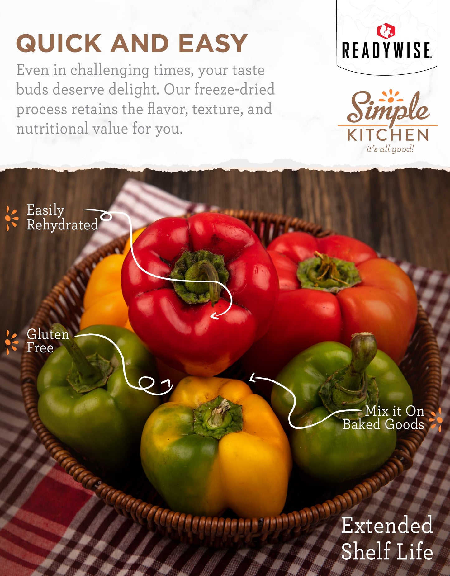 Simple Kitchen Dehydrated Red & Green Bell Peppers - 153 Servings for Family Meal Prep, Survival Canned Food, Gluten Free & Free