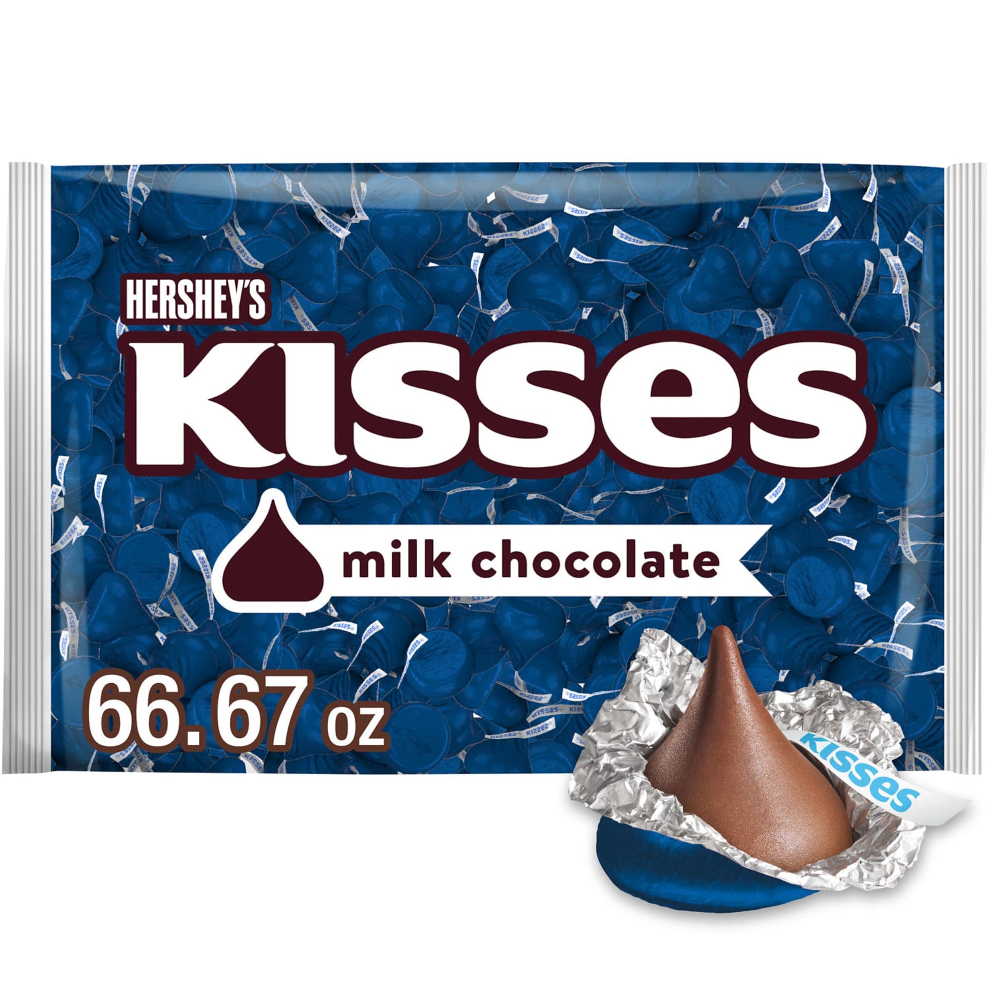 HERSHEYS KISSES Milk Chocolate Dark Blue Foil, Candy Bulk Bag, 66.67 oz