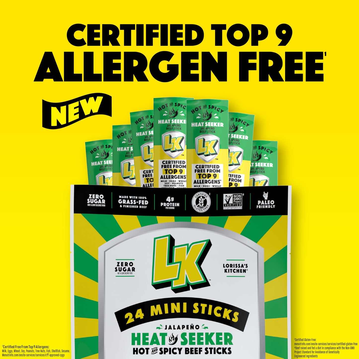 Lorissas Kitchen Beef Jerky Mini Sticks  enhanced Grass Fed & Finished  Original Jalapeo Flavor - 4g Protein  Stocking Stuffers  Free from Top 9 Allergens  Non-GMO  Gluten-Free  0.5 Oz (24 Count)