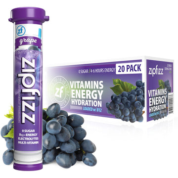 Zipfizz Daily Energy Drink Powder, Sugar-Free Electrolyte, 20 Pack, Grape, 0.39 Ounce Each, Contains Vitamin B-12 & Antioxidants