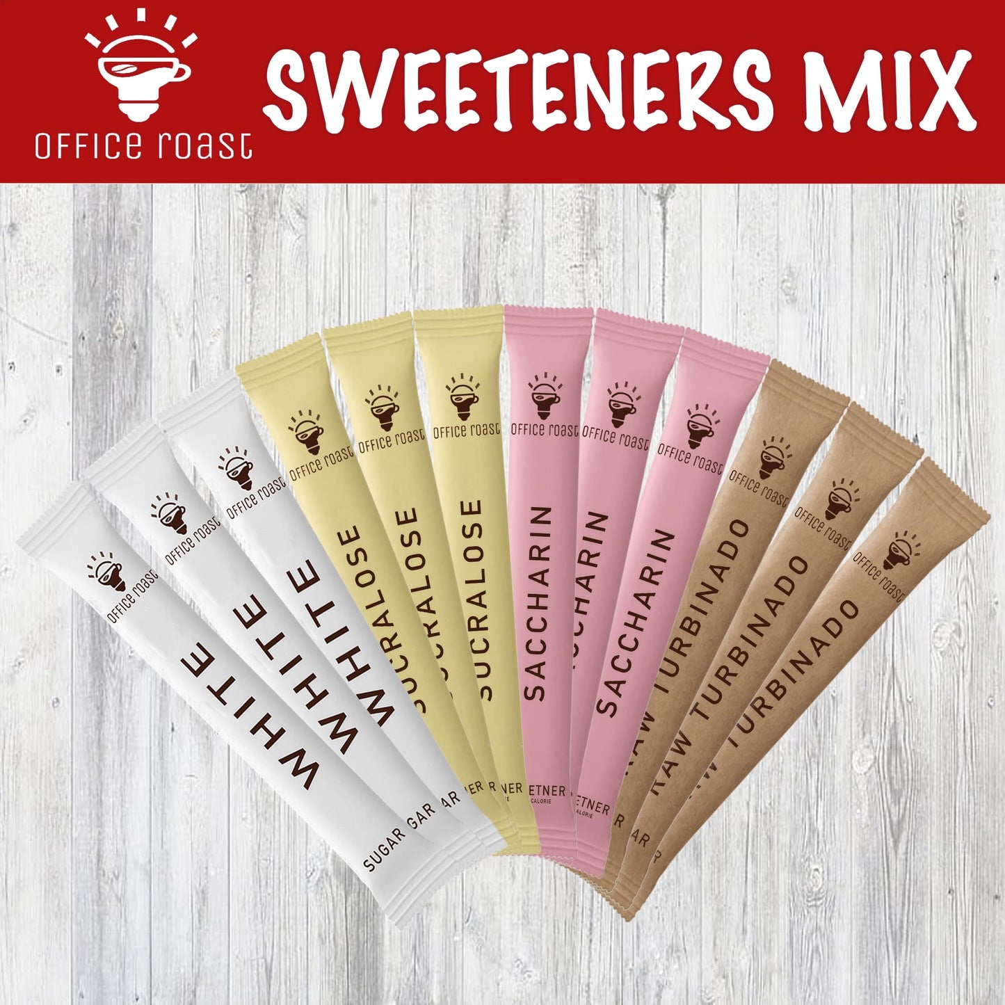 Office Roast Variety Pack - Assorted Sweeteners for Coffee, Tea & Beverages - Includes Saccharin, Sucralose,White Sugar & Raw Br