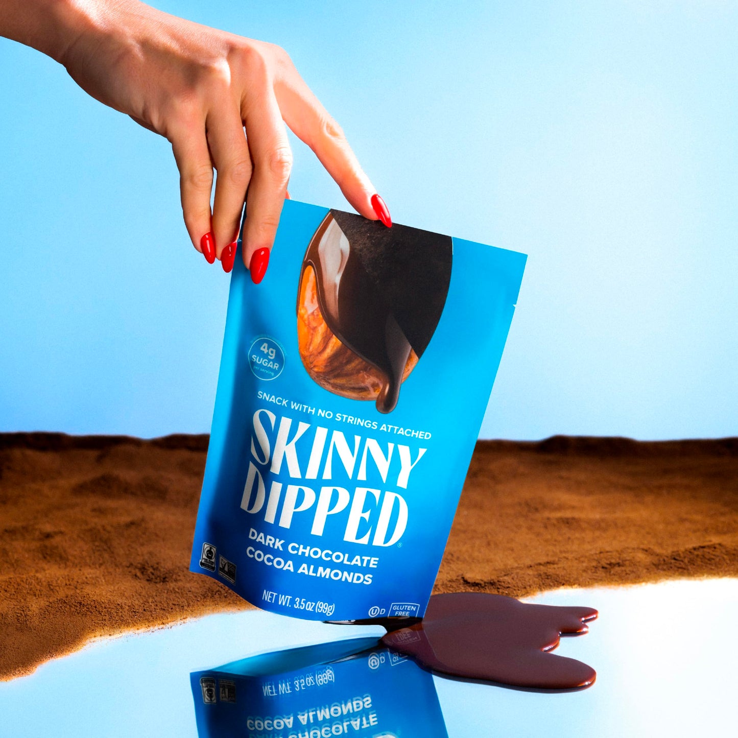 SkinnyDipped Dark Chocolate Cocoa Almonds, Chocolate Covered Almonds, Low Sugar, Gluten Free, Healthy Snack, 1.2 Ounce Bags (Pac