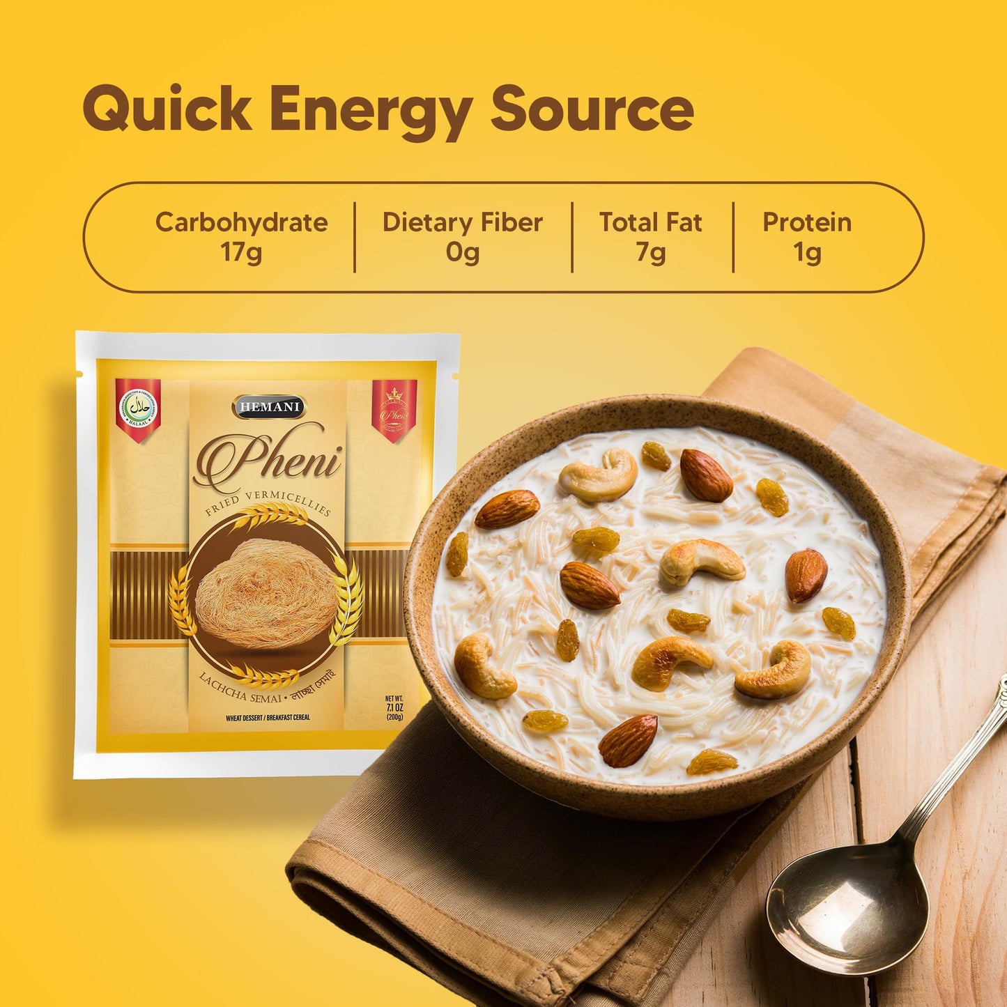 Hemani Pheni 200G - Fried Vermicellies, Lachcha Semai, Wheat Dessert Breakfast Cereal - Crispy Snack For Festivals & Occasions -