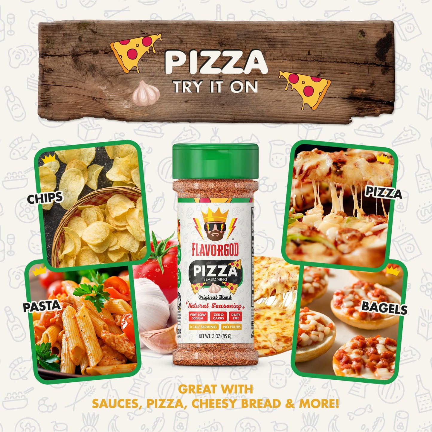 Flavor God Pizza Seasoning Mix, Large (Pack of 2), Natural, Gluten-Free, Vegan, Keto-Friendly, for Grilling Chicken, Beef, Seafood, Vegetables