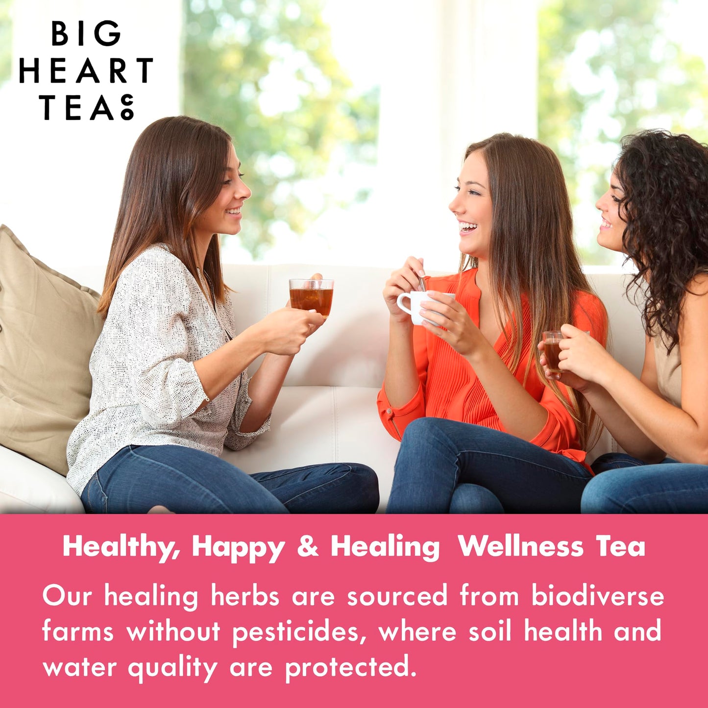 Big Heart Tea Co. Tea Bags - Blushing Pink Hibiscus - Certified Organic, Naturally Sweet Ayurvedic Herbal Decaf Tea With Small B