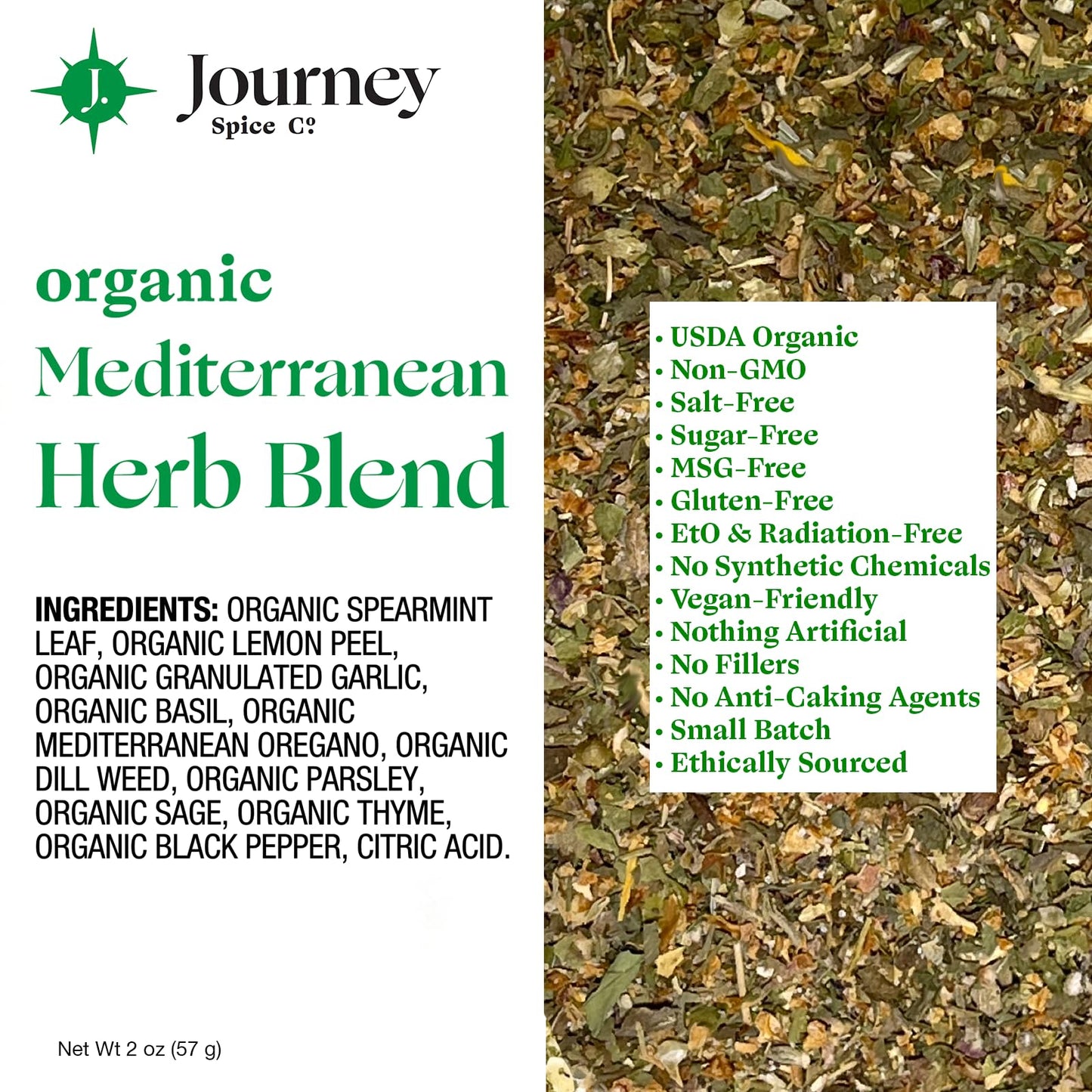 Organic Mediterranean Herb Blend By Journey Spice Co. | Gourmet Spice Seasoning Blend For Chicken, Pork, Vegetables, Tzatziki Sa