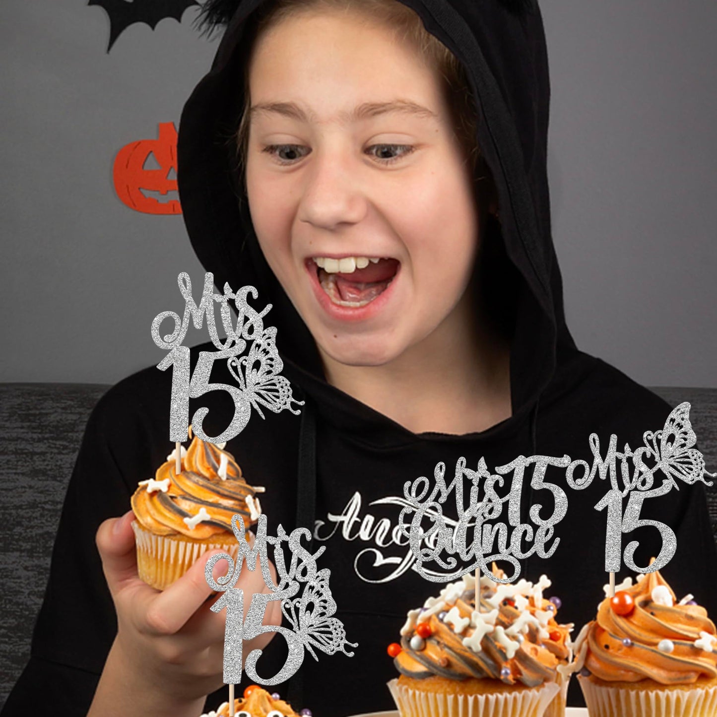 Rssta i Cupcake Toppers 24 Pack Glitter Quinceañera 15 Años Cake Picks Silver