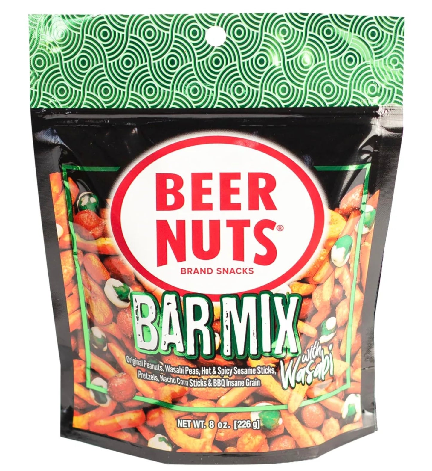 BEER NUTS Bar Mix with Wasabi Peas & Pretzels, 8oz Travel Pack