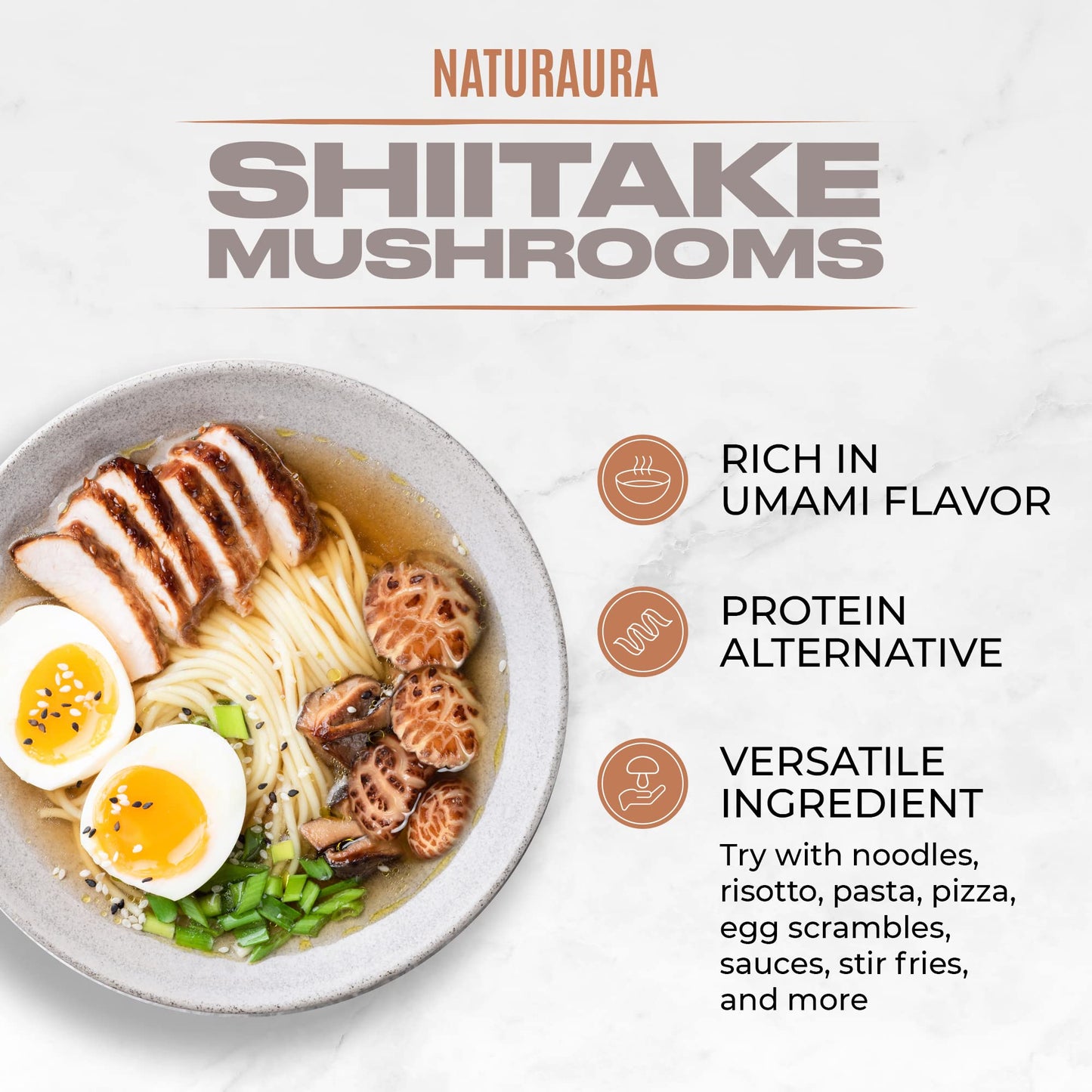 NATURAURA Dried Shiitake Mushrooms - 16 oz, Vegan, Gluten-Free, Keto Friendly, Whole White Flower, Grade AAA
