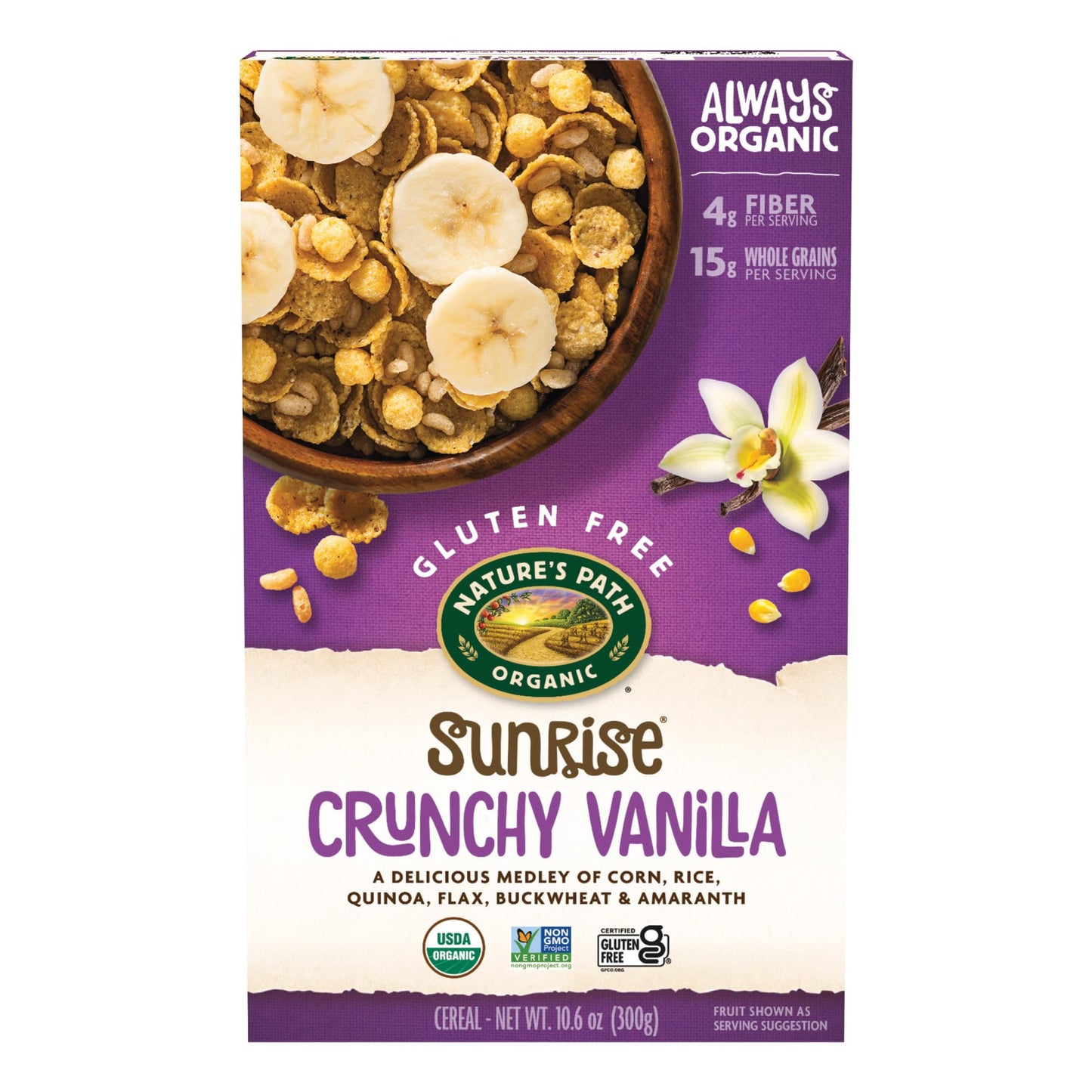 Nature'S Path Sunrise Organic Gluten Free Cereal, Crunchy Vanilla, 10.6 Oz Box (Pack Of 12)