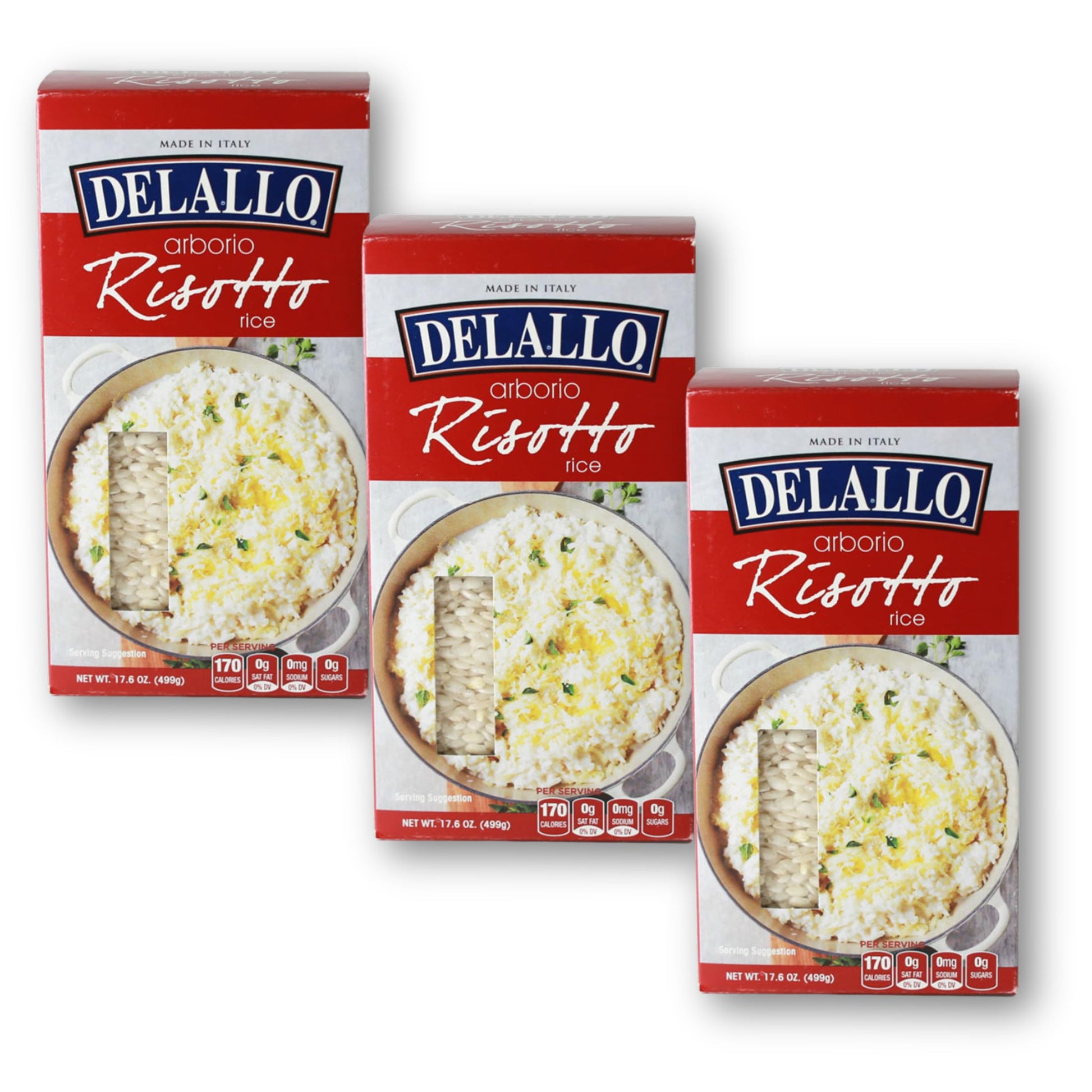 DeLallo Arborio Rice, For Risotto, Made in Italy, Short Grain Rice with High Starch Content, Gluten-Free, Kosher, Non-GMO, Vegan