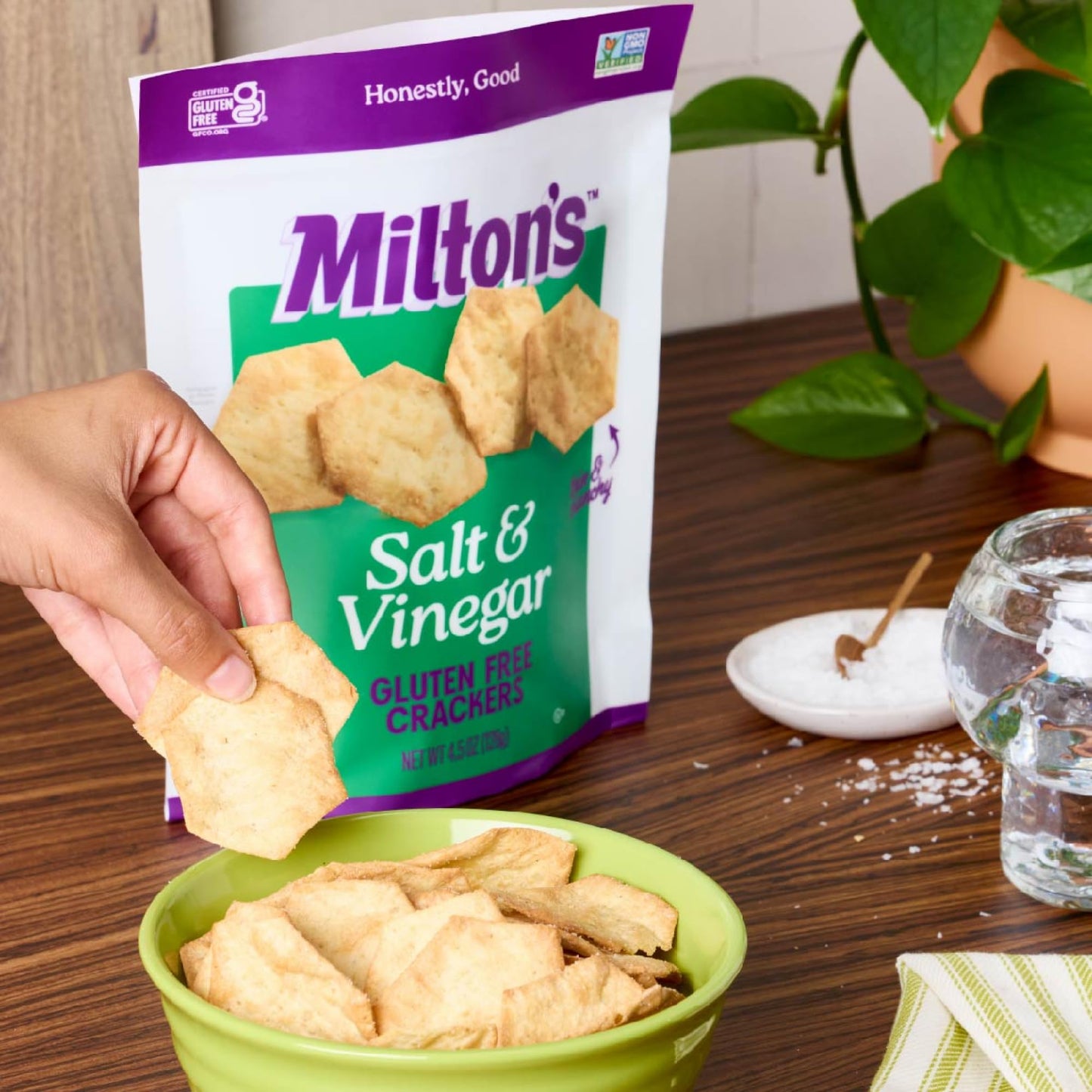 Milton s Gluten Free Crackers, Salt & Vinegar - Non-GMO Project Verified, Kosher, Certified Gluten Free Snack, 5 Grains In Ever