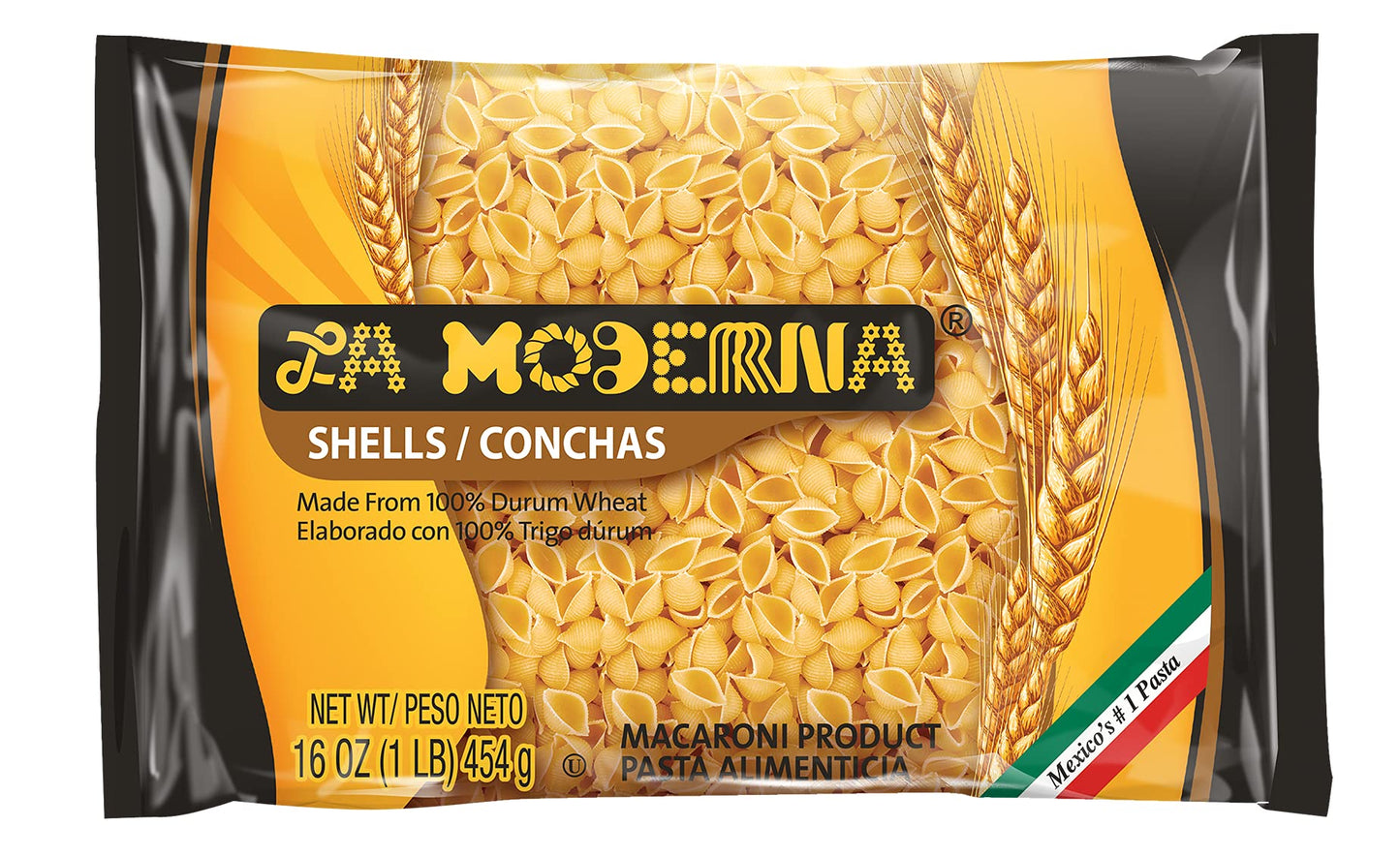La Moderna, Conchas, Pasta, Hecha Con Sémola De Trigo Durum, Enriquecida Con Vitaminas Y Hierro, 16 Oz, Pack De 20