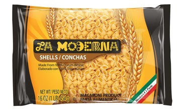 La Moderna, Conchas, Pasta, Hecha Con Sémola De Trigo Durum, Enriquecida Con Vitaminas Y Hierro, 16 Oz, Pack De 20