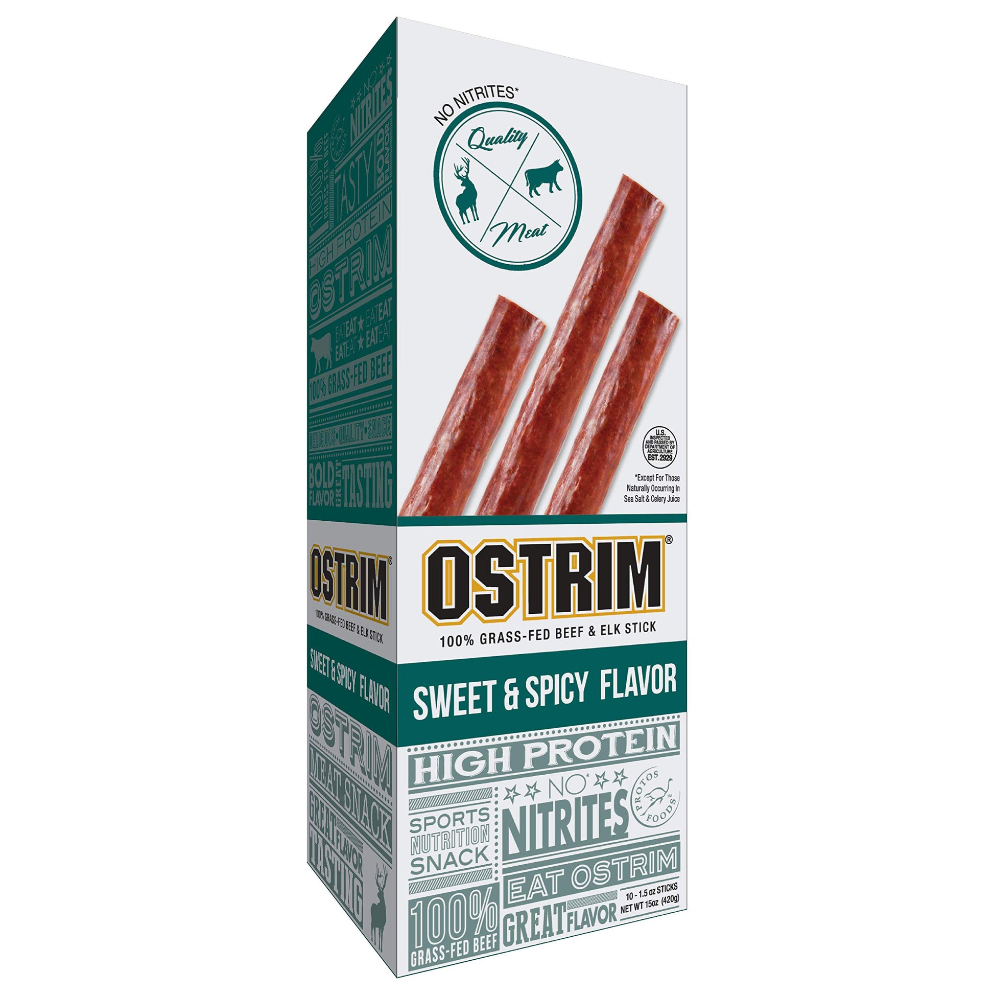 Ostrim Grass-Fed Beef & Elk Jerky Snack Sticks-Sweet & Spicy Flavor, 1.5 Oz (Pack Of 10)
