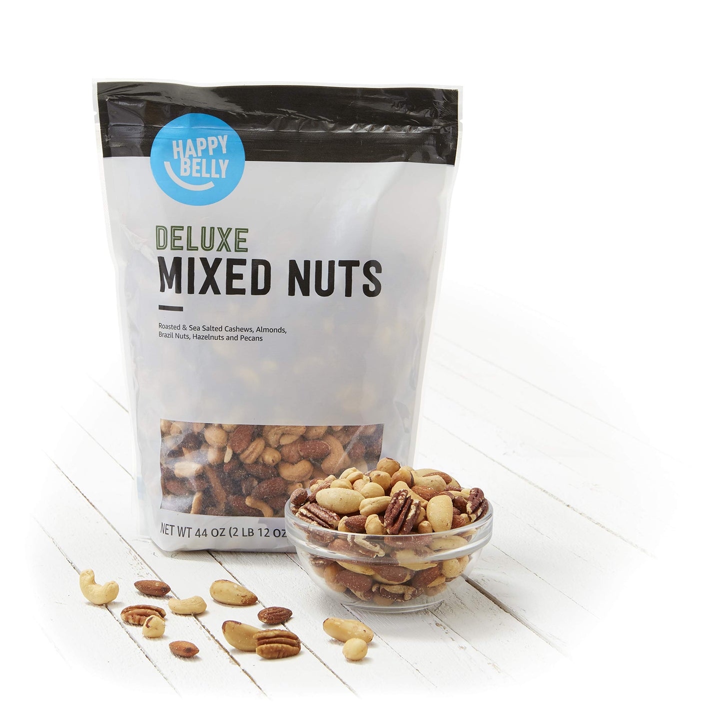 Happy Belly Deluxe Mixed Nuts, 44 oz - Nut Mix, Healthy Snack, No Added Sugar