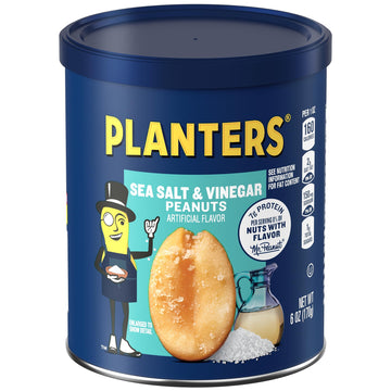 Planters Sea Salt & Vinegar Peanuts, 6 oz Canisters, 8 Count, Snack Nuts