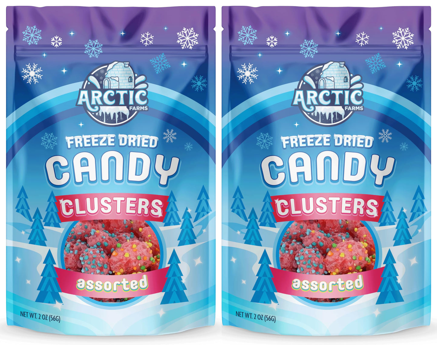 Arctic Farms Freeze Dried Candy Clusters Candies 2Oz Bagged And Boxed (Assorted Flavors) (Pack Of 2)