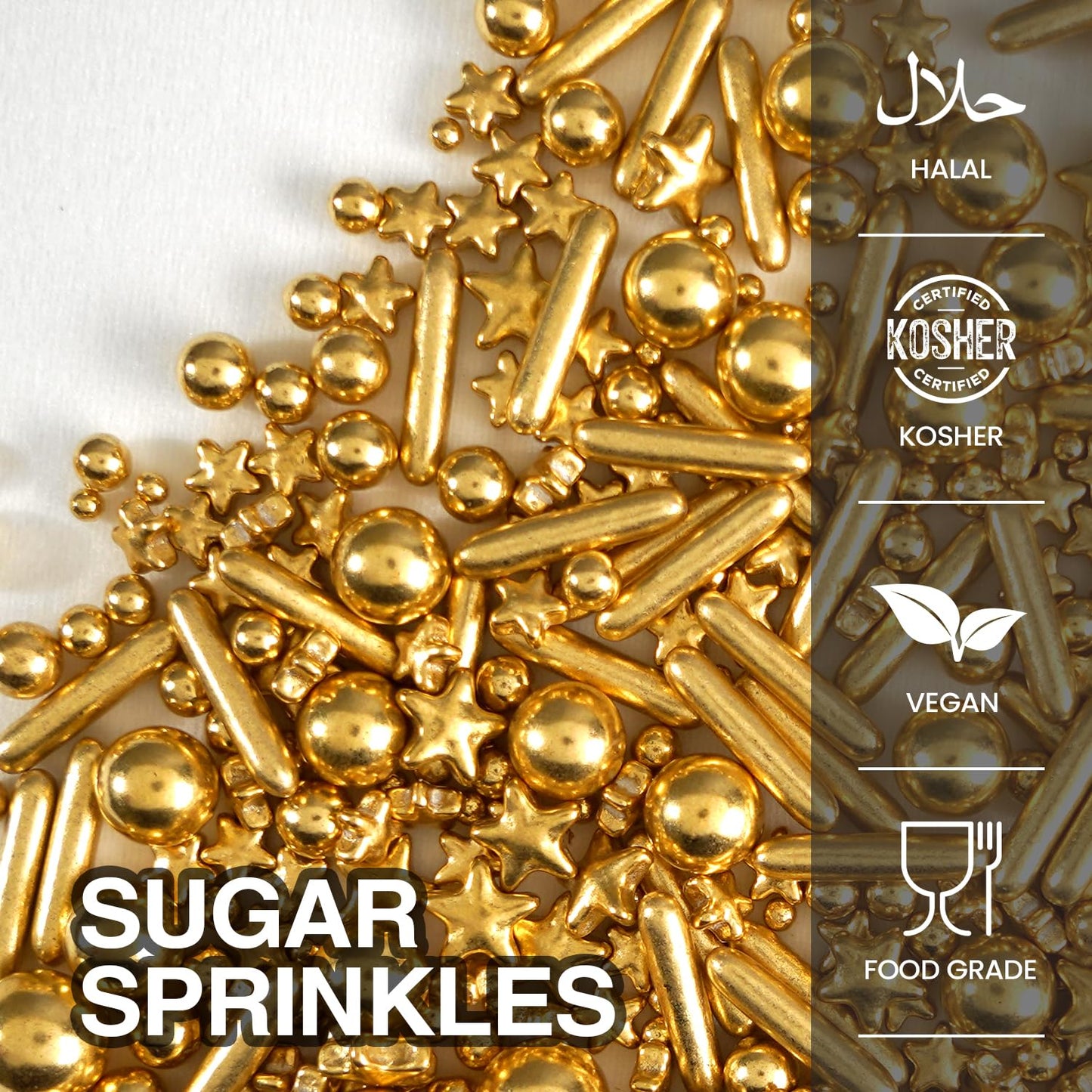 Joyvitas Edible Gold Pearl Star Rods Sprinkles, 150g Dessert Sprinkles for Cake Decorating, Wedding, Christmas, Baking Supplies