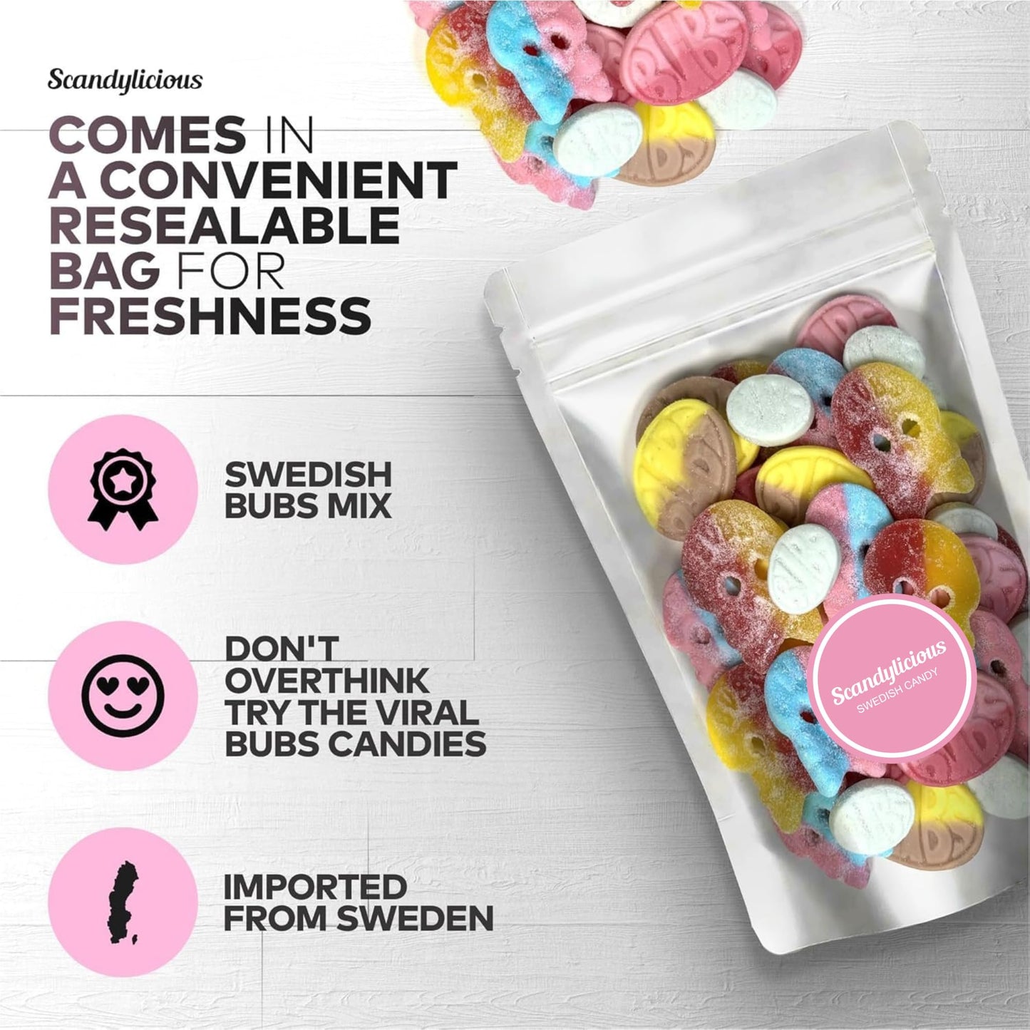 Bubs Swedish Candy Mix - Big Ovals, Skulls, And More - Sweet And Sour Swedish Gummies - 1 Pound Of Godis From Sweden (0.5 Lb)