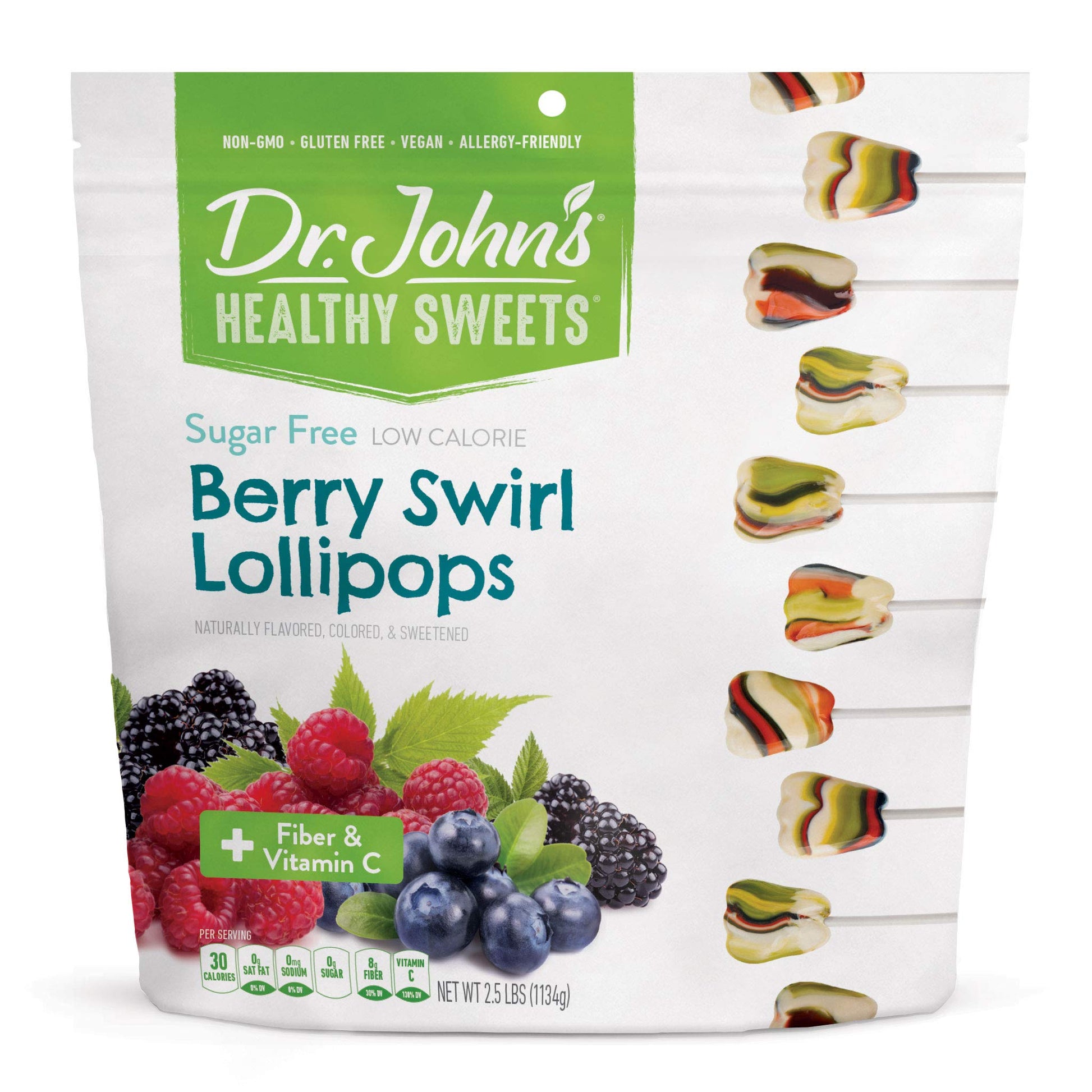 Dr. Johns Sugar Free Candy, Healthy Lollipops with Zero Sugar, Low Calorie Snacks, Keto Friendly Hard Candy Sweets, Berry Swirl 
