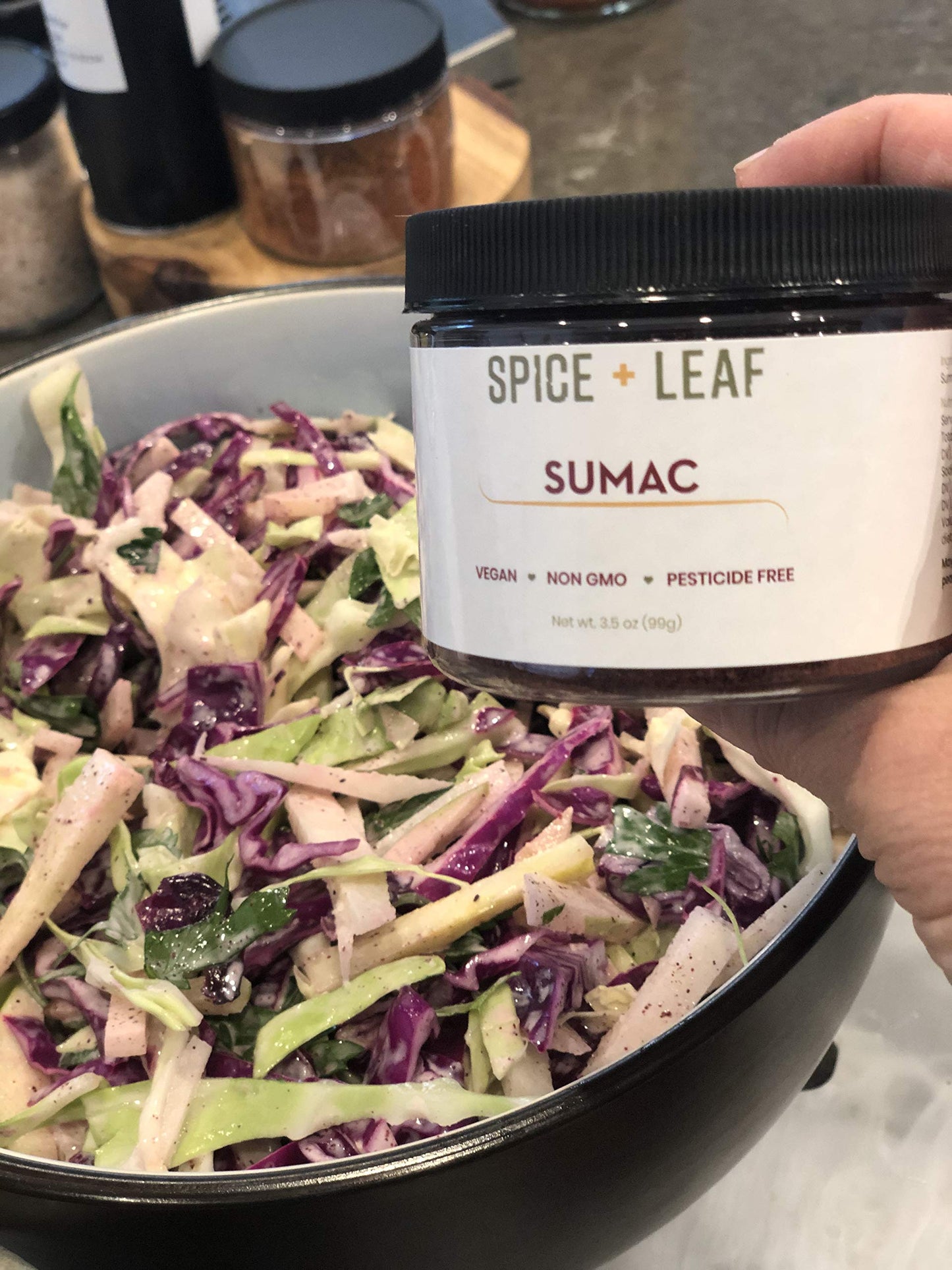 Premium Ground Sumac Spice By Spice + Leaf - Vegan Kosher Preservative Free Red Middle Eastern Ground Herb, 3.5 Oz.