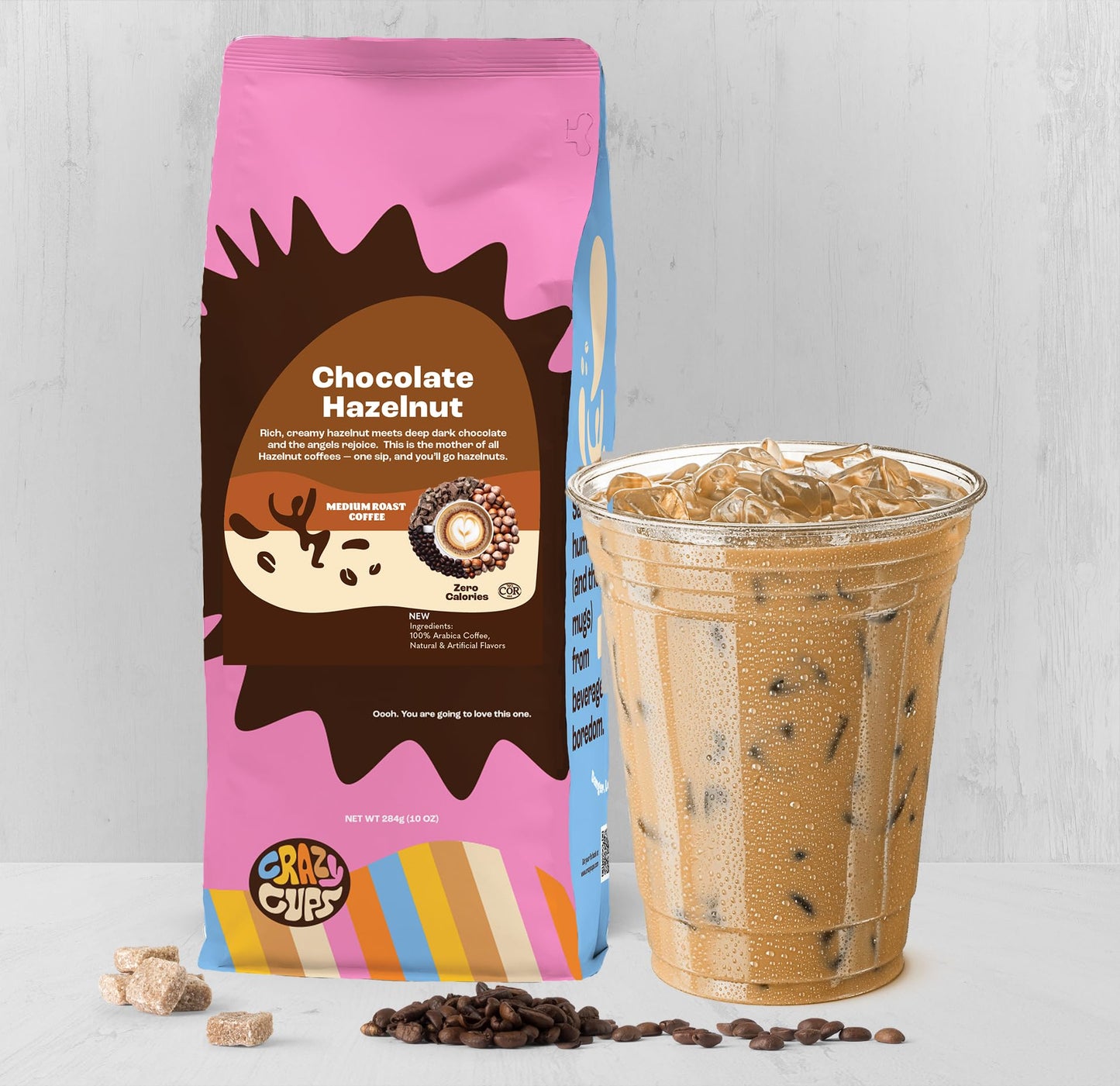 Crazy Cups Chocolate Hazelnut Ground Coffee, Medium Roast, 10 oz Bags, Pack of 3