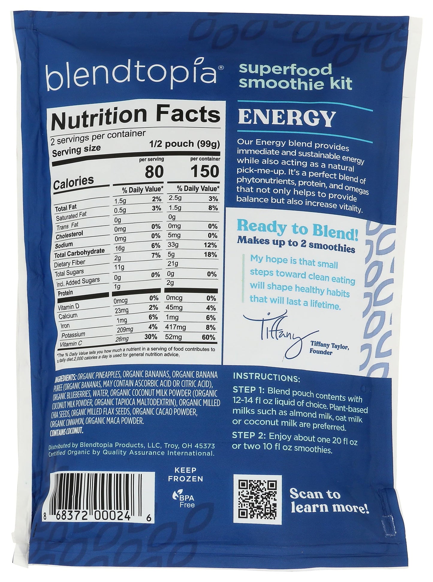 BLENDTOPIA Smoothie Energy Blend Superfood, 7 OZ