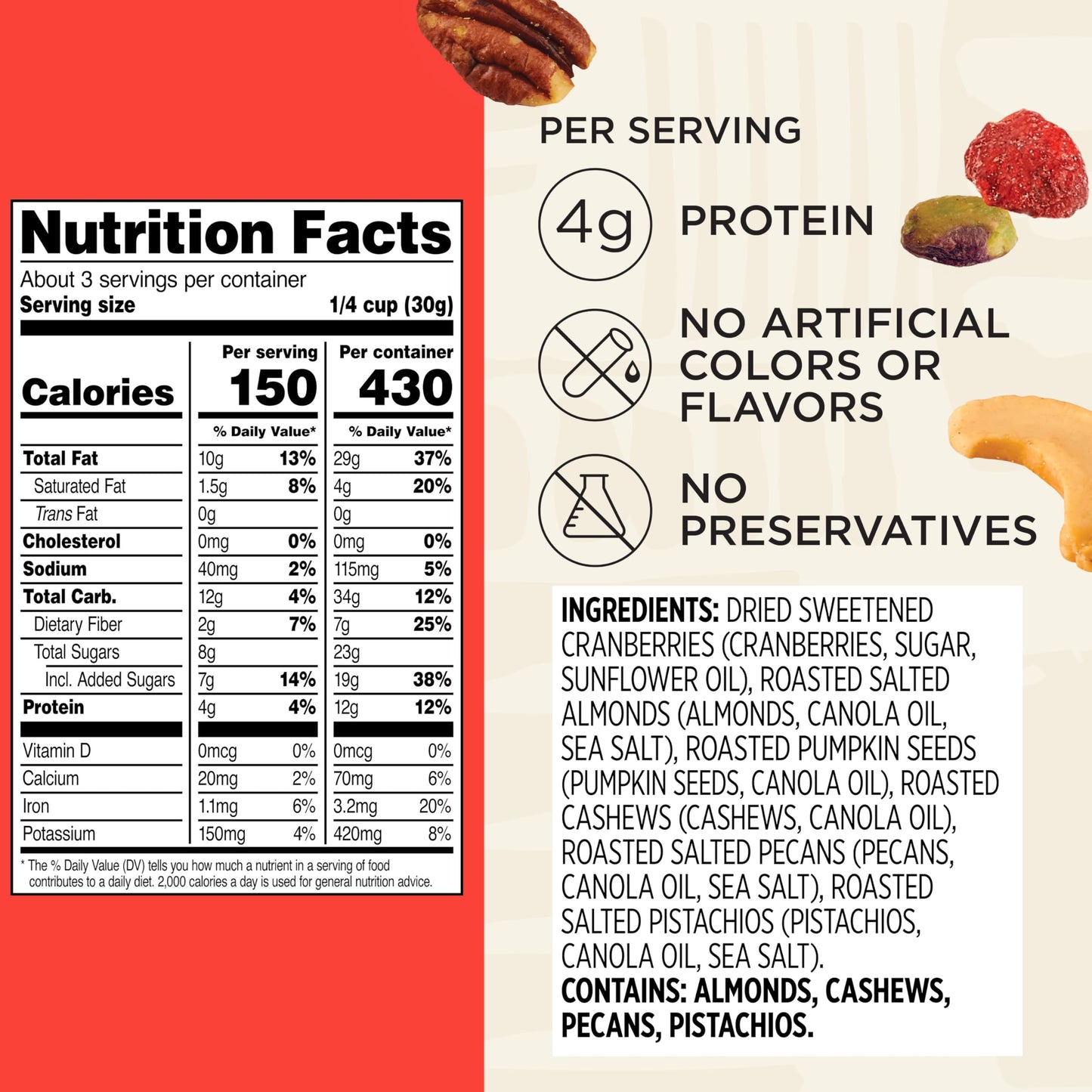 Snak Club Mega Trail Mix, Gluten-Free Snack with Cranberries, Almonds, Pumpkin Seeds, 3 oz Resealable Bags, 6 Pack