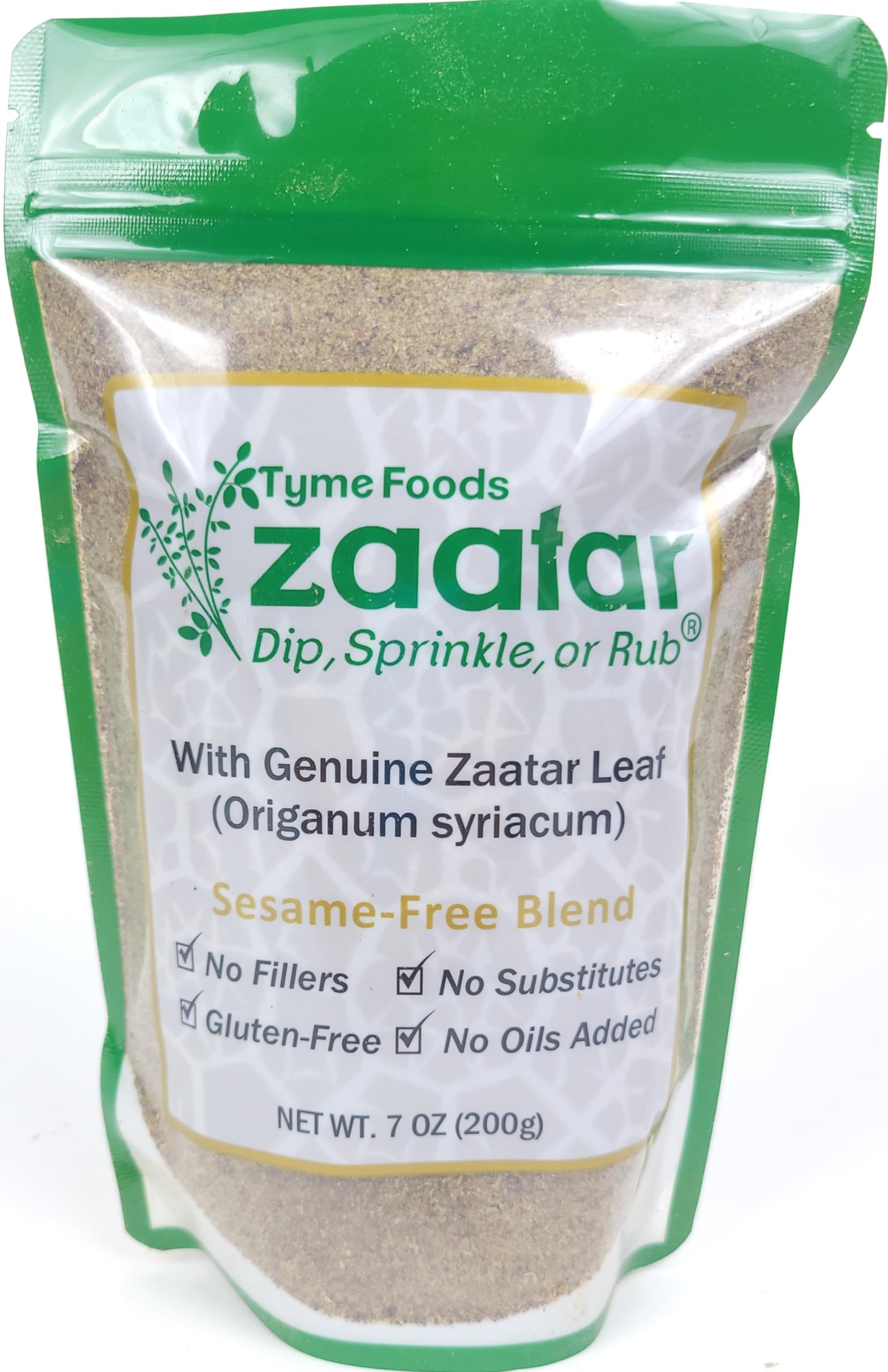 Zaatar without Sesame by Tyme Foods - Sesame-Free Zatar Seasoning with Genuine Hyssop (Origanum syriacum) and Gluten-Free 7.0 OZ