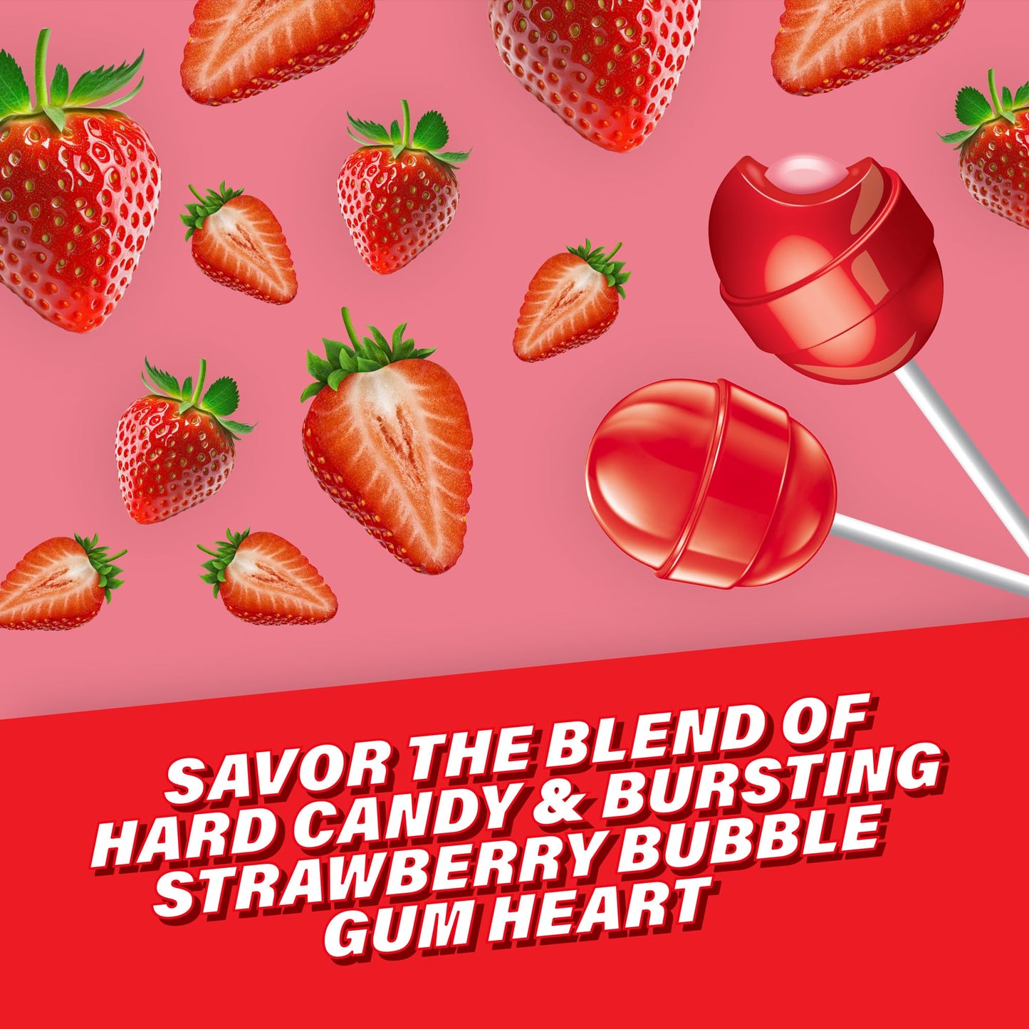 Colombina Bon Bon Bum Lollipops W/Bubble Gum Center, Strawberry Flavor, Individually Wrapped, Ideal For Party Favors And Gifts,