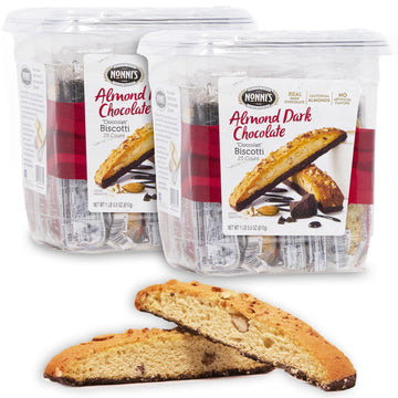 Nonnis Cioccolati Dark Chocolate Almond Biscotti Cookies, 2-Pack (43 oz), Individually Wrapped, Crunchy Twice-Baked Snack