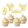 24Pcs Happy 16Th Birthday Cupcake Toppers Glitter Sxiteen Sweet 16 Cupcake Picks Hello 16 Since 2007 Cake Decorations For Celebr