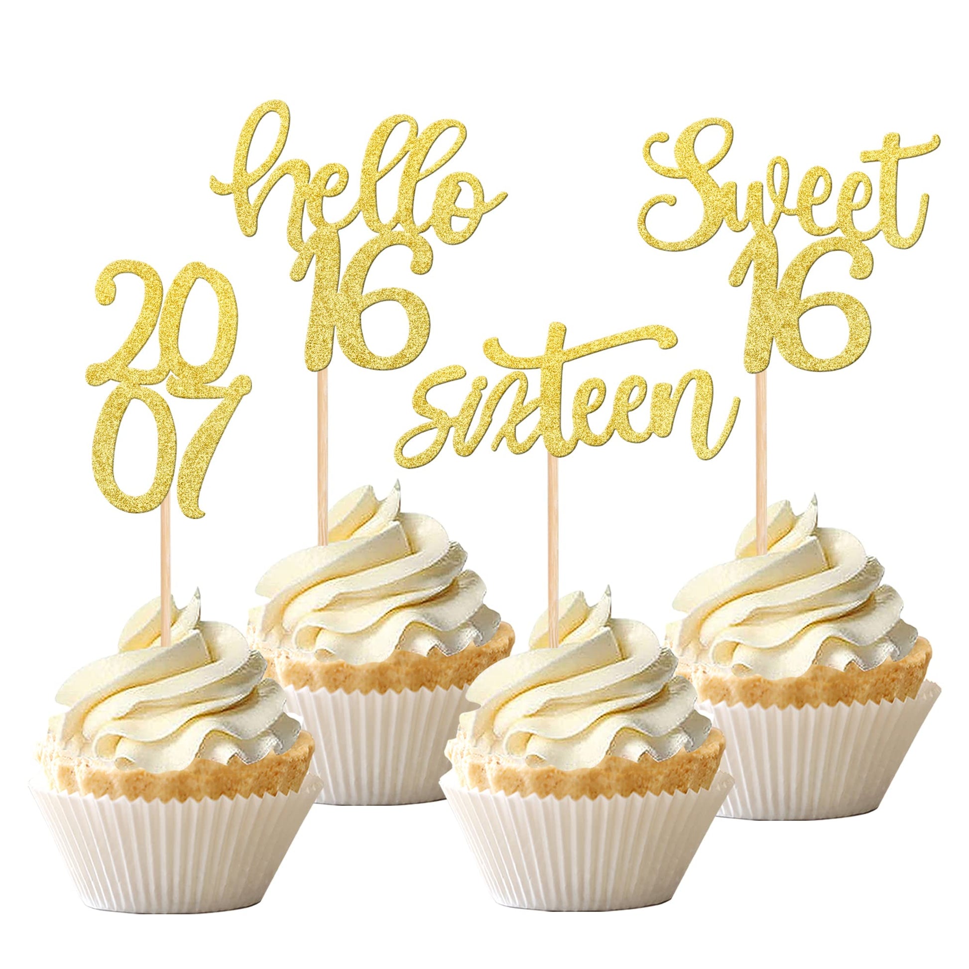 24Pcs Happy 16Th Birthday Cupcake Toppers Glitter Sxiteen Sweet 16 Cupcake Picks Hello 16 Since 2007 Cake Decorations For Celebr