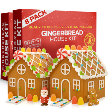 Gingerbread House Kit - Set of 2 Houses, 16 Piece Holiday Cookie Decorating Kit - Easy to Assemble Christmas Gingerbread House f