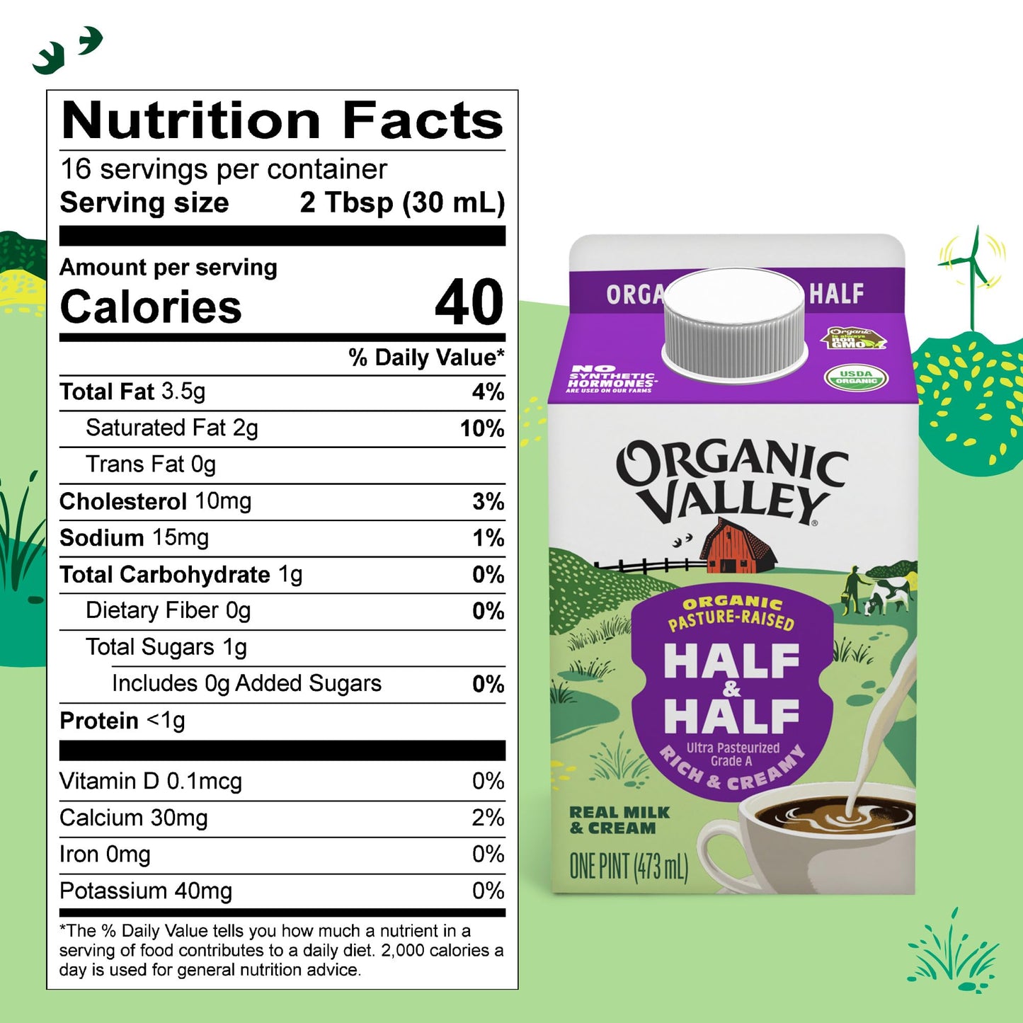 Organic Valley Half & Half, 16 fl oz