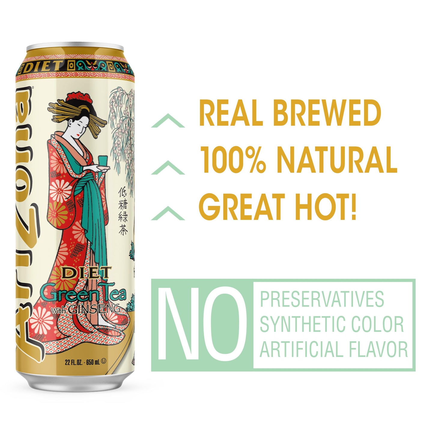 AriZona Diet Green Tea with Ginseng and Honey, 23 Fl Oz, Pack of 24, Diet Green