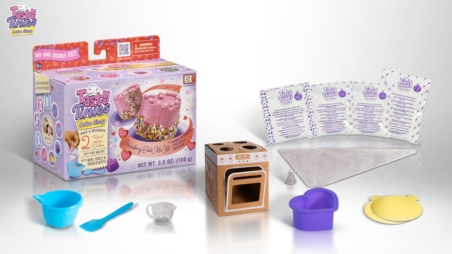 Goliath Tasty Tinies Bake Shop Strawberry Cake Mix Kit with Rainbow Pop Sprinkles and Pink Vanilla Frosting Mix | Bake & Decorat
