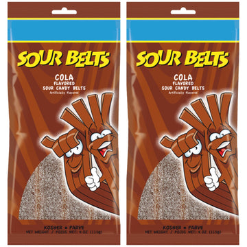Snacktery Cola Sour Belts - Vibrant & Tangy Cola Sour Strips - Non GMO, Vegan & Kosher Sour Gummy Candy - 4 Ounce, 2 Pack