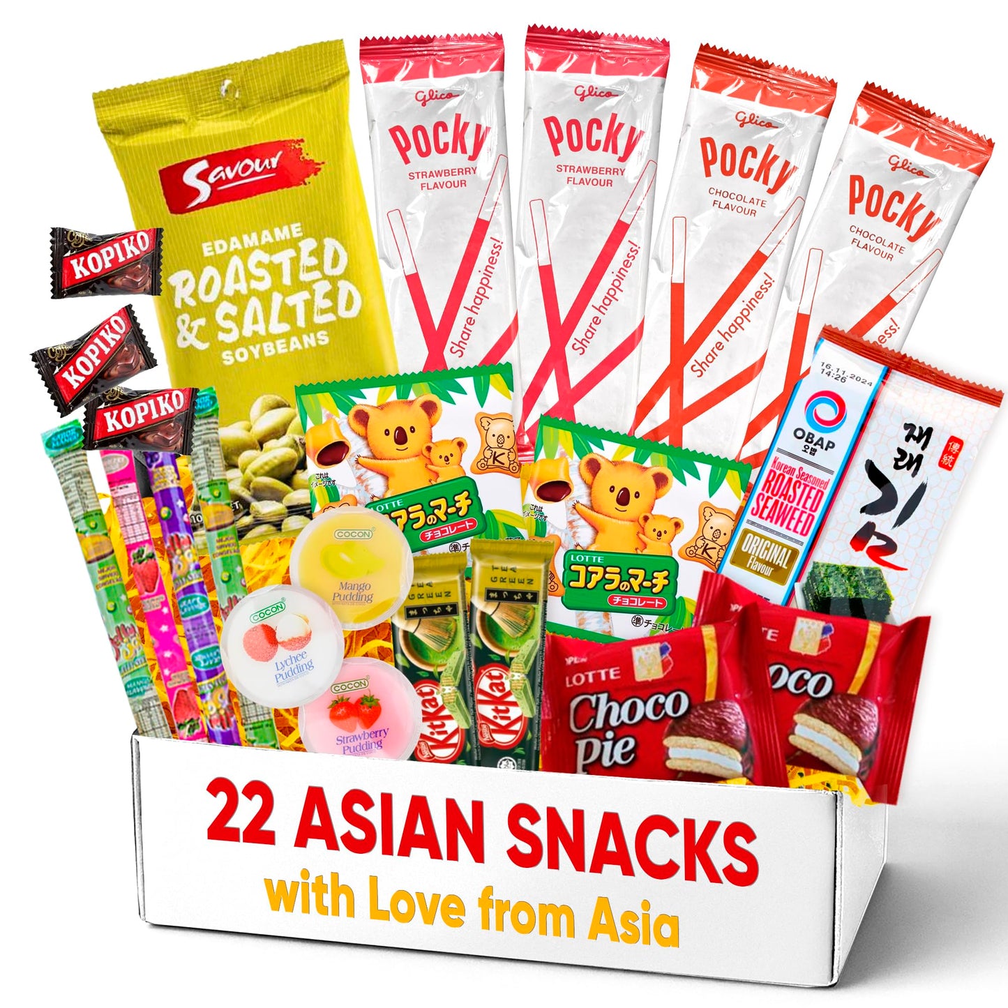 Top-High Standardsian Snack Box (22 Pc) - International Variety Pack From Japan  Korea  And Indonesia - Featuring Pocky  Kitkat & Choco Pie - Exotic Food Gift Set