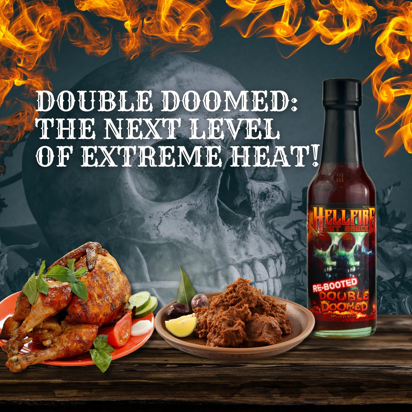 Hellfire Hot Sauce Double Doomed Rebooted- The Worlds Hottest Hot Sauce - Double Doomed Spiked With Double The Amount Of 6.66 Mi
