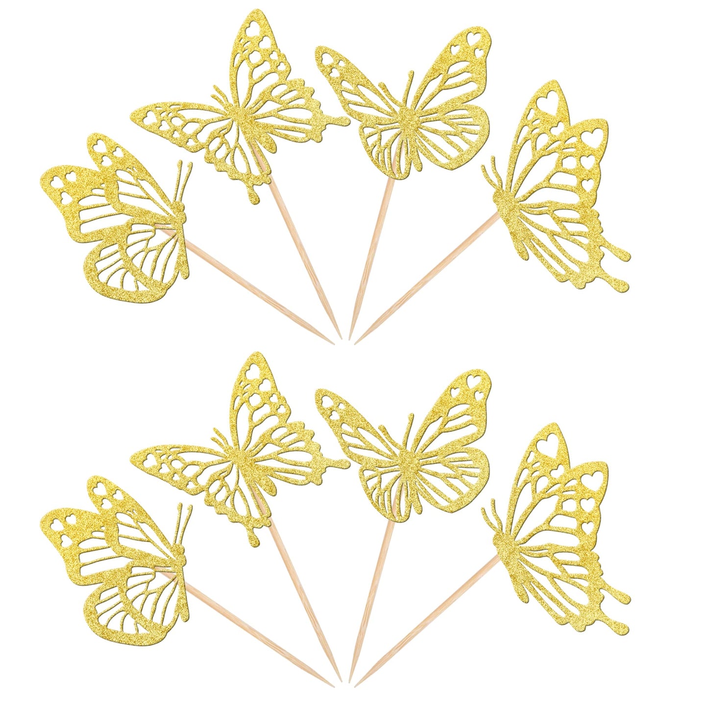 Rssta i Butterfly Cupcake Toppers, Gold Glitter, 24 Pack, Assembled for Baby Shower, Wedding, Kids Birthday Party Decorations