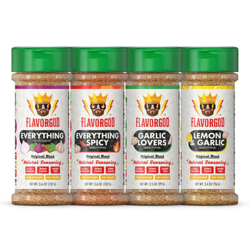 Flavor God Classic Combo Pack Of 4 Seasoning & Spices for Cooking, Everything, Everything Spicy, Garlic Lovers, Lemon & Garlic, 