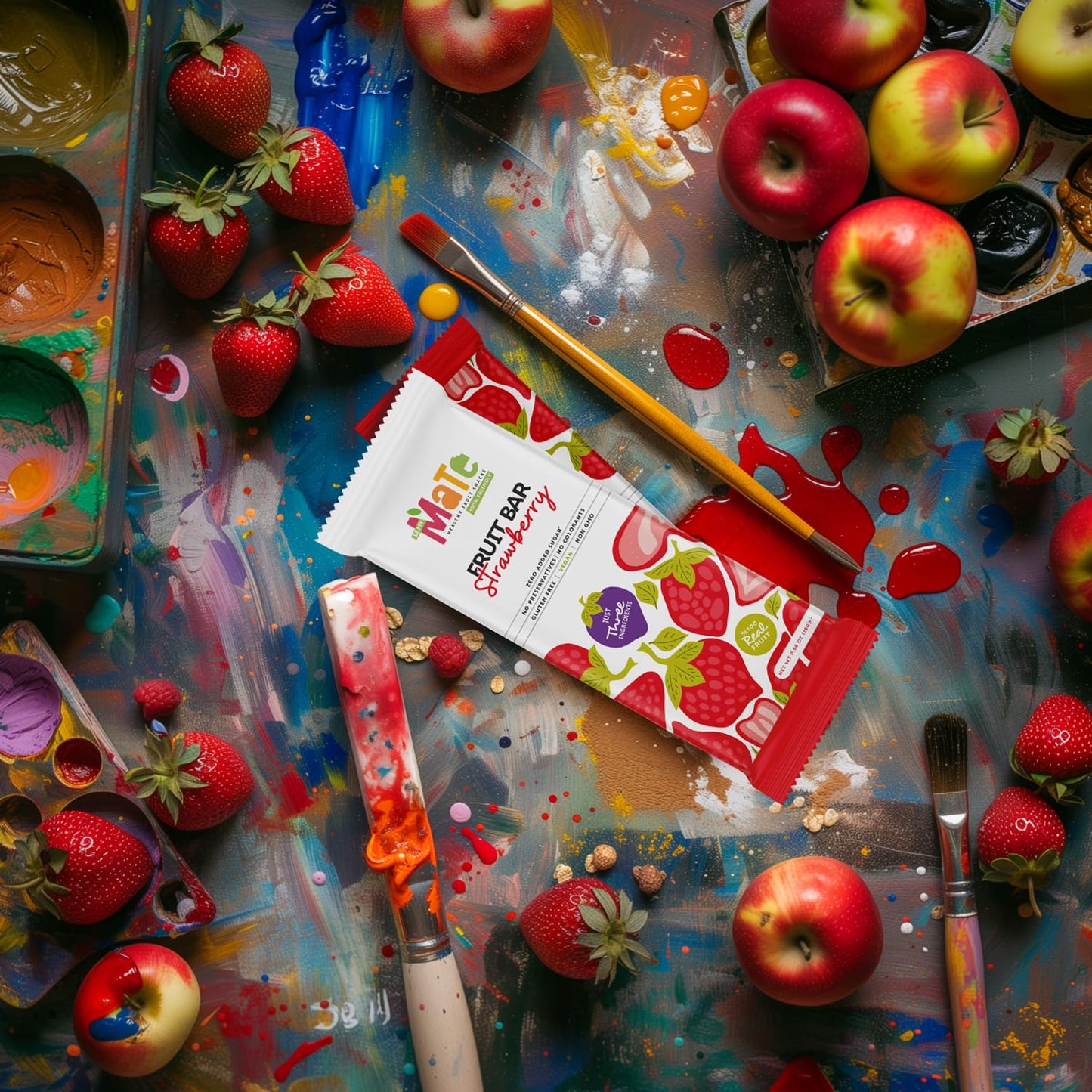 Mate Apple + Strawberry Healthy Snack, 100% Natural Real Fruit Bar & Gluten-Free & Vegan & Non GMO & Kosher - Zero Added Sugar,