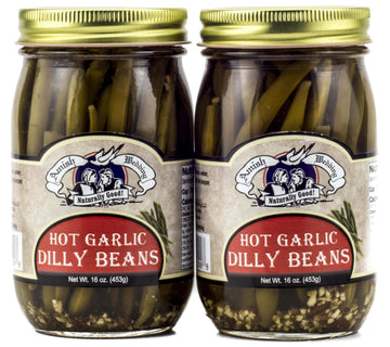 Amish Wedding Foods Pickled Garlic Dilly Beans, 2-Pack 16 oz. Jars (Hot Garlic)