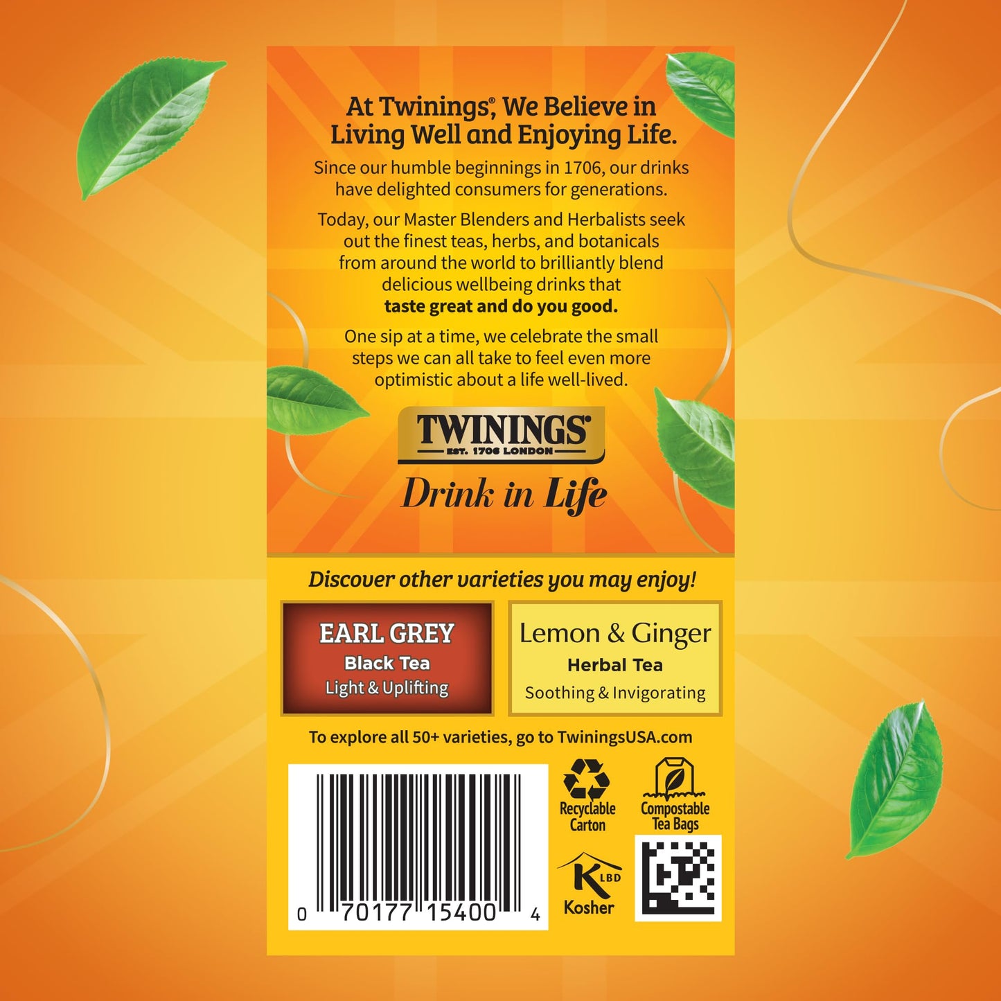 Twinings Lady Grey Black Tea Individually Wrapped Bags, 20 Count (Pack of 6), Orange & Lemon Peel with a Hint of Bergamot, Caffe