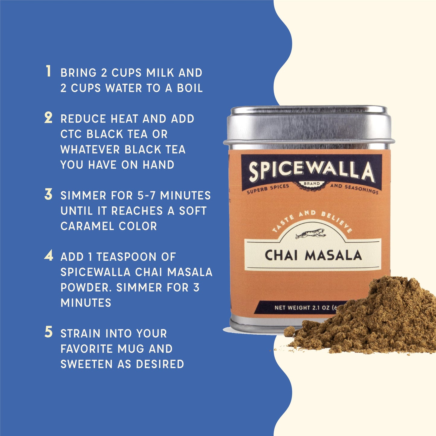 SPICEWALLA Masala Chai Spice Unsweetened Powdered Spice 2.1 oz - Ideal for Tea, Latte, and Coffee