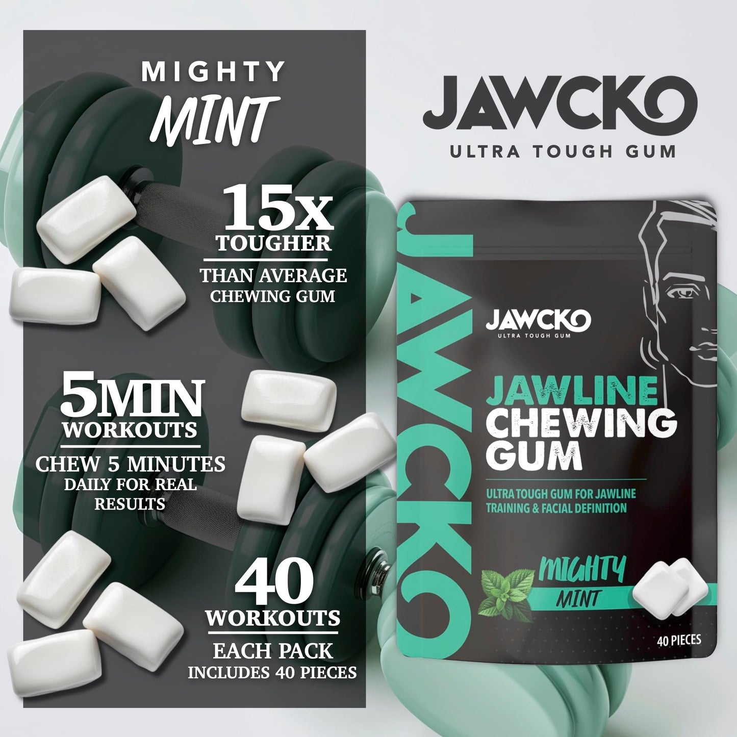 Jawcko Ultra-Tough Jawline Chewing Gum Variety 3-Pack | Get A Stronger, Squarer Jawline | 15X Hardness | Jaw Training Hard Gum |
